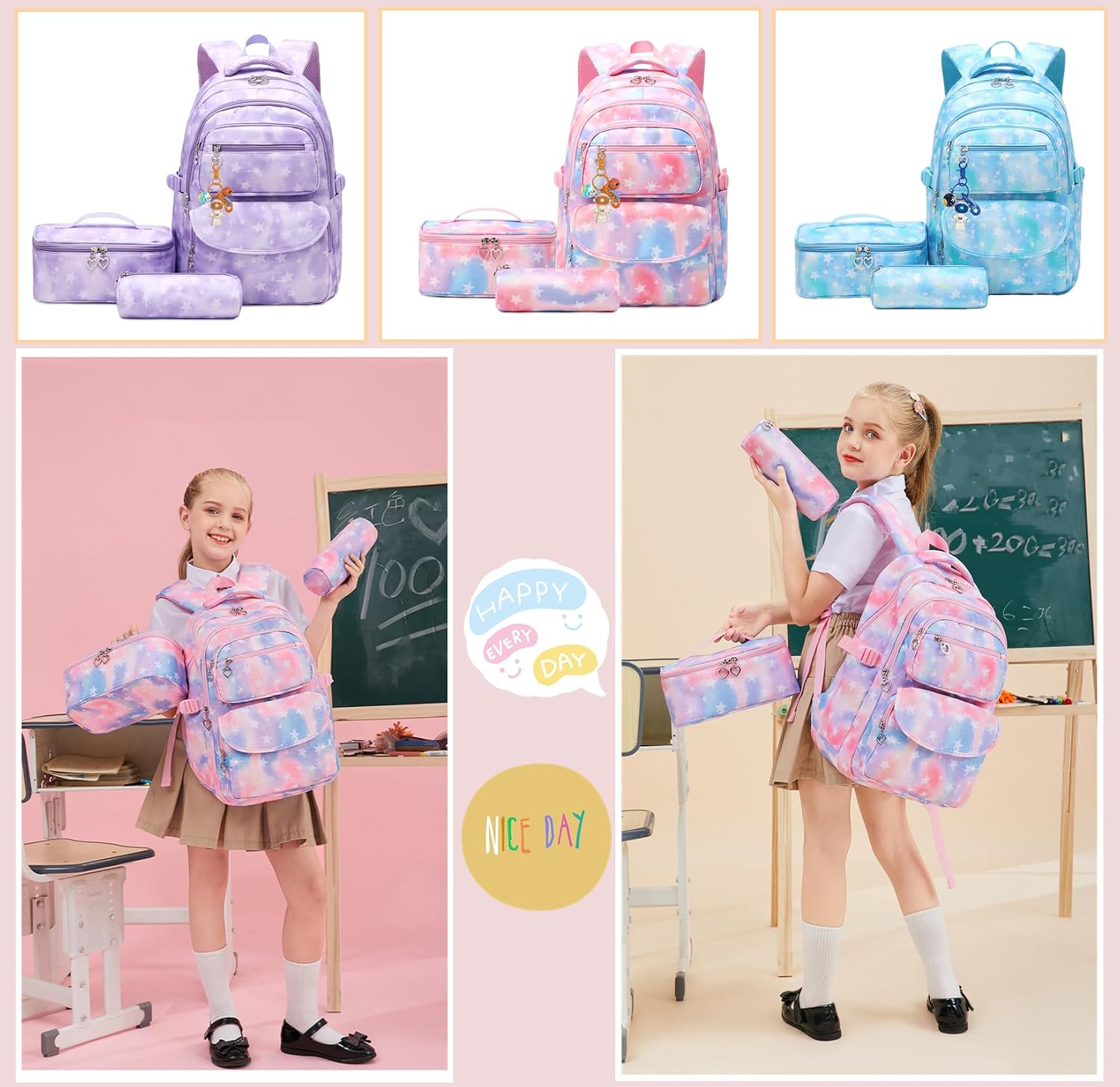 Thumbnail 6 de 3Pcs Gradient Star Backpack Set for Girls