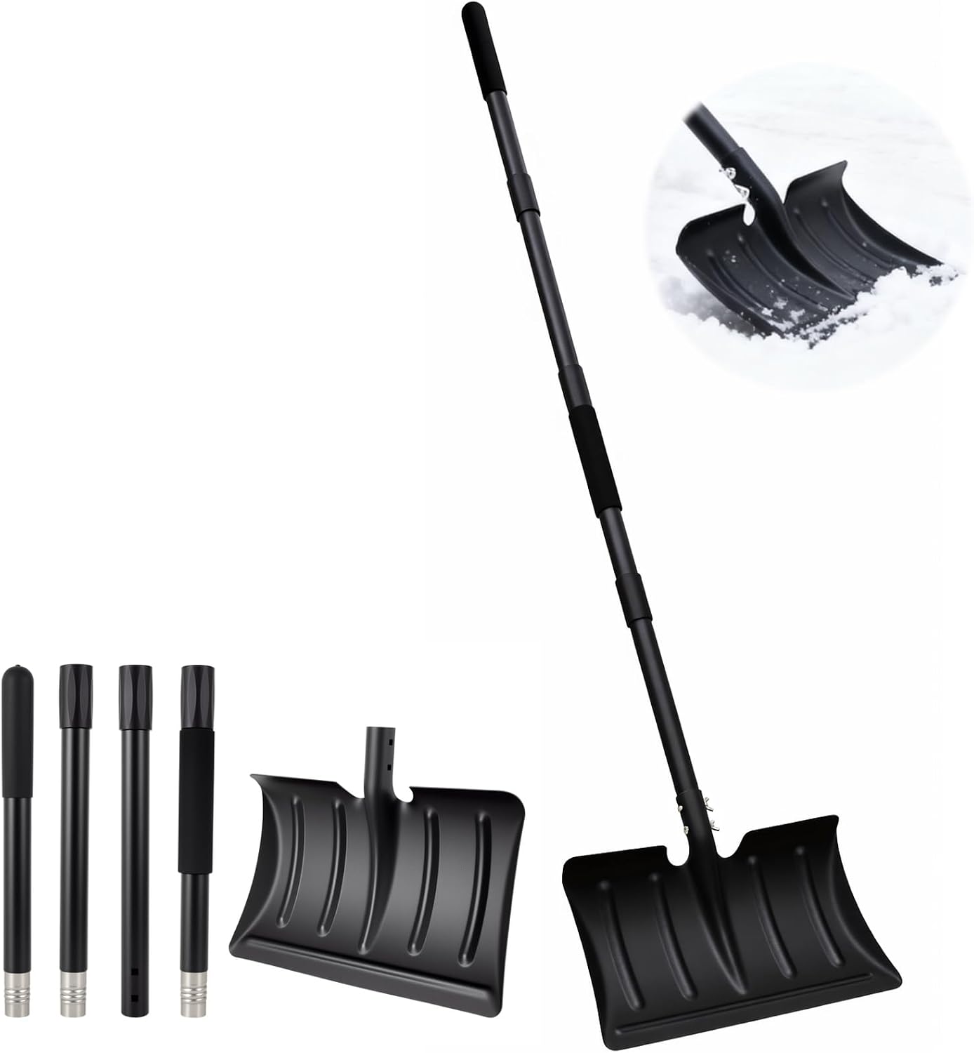 Detalle de Wormutong Heavy Duty Metal Snow Shovel, Adjustable Handle, 41 cm Steel Blade
