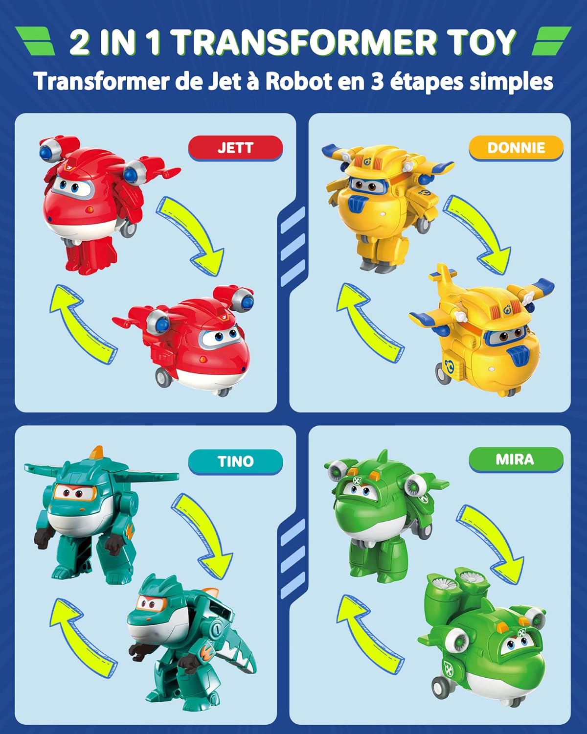 Detalle 2 de Super Wings Transforming Toys 2" – mini aerei e robot da collezione, set da 15 pacchetti