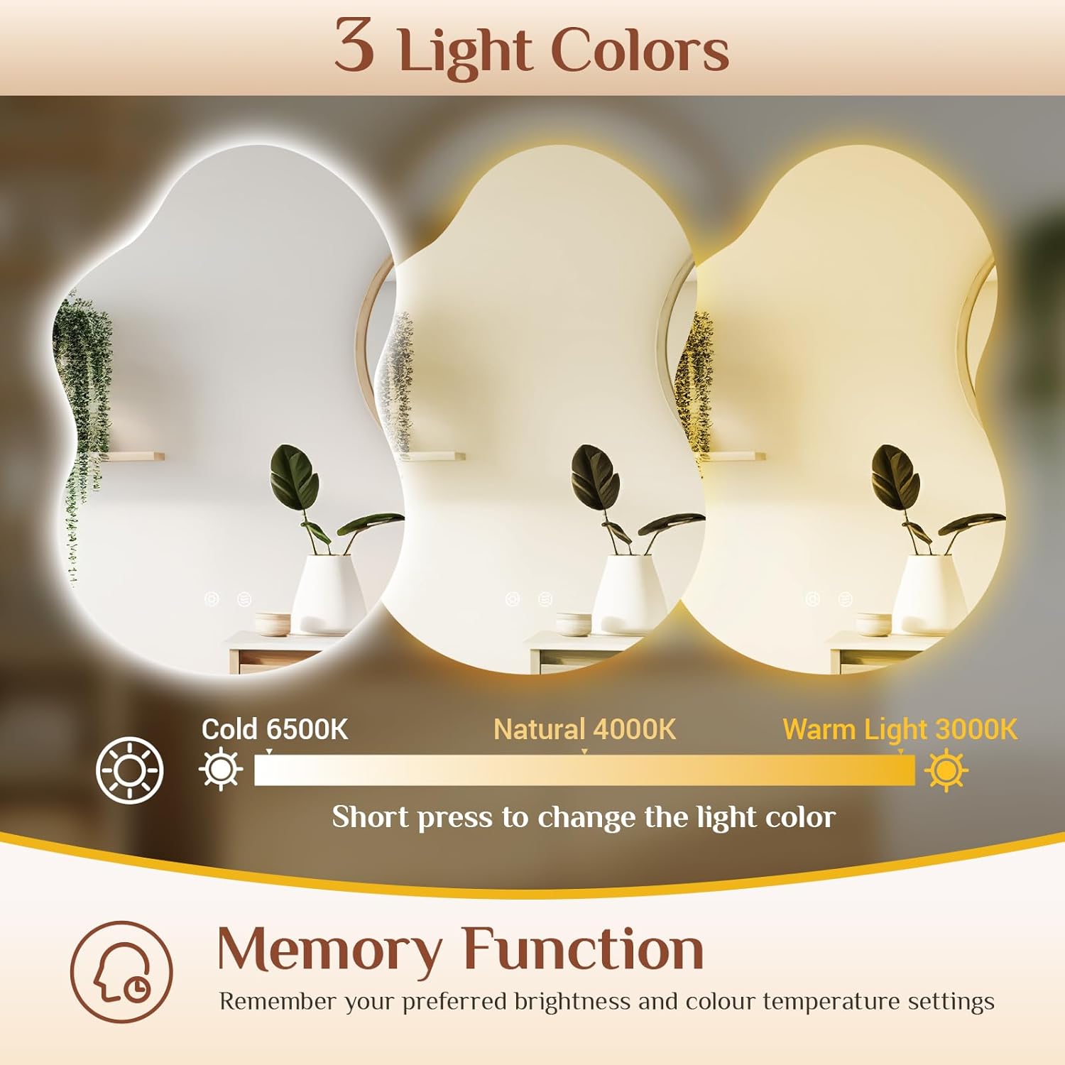 Thumbnail 5 de Clevich Miroir de salle de bain LED 90 x 60 cm à éclairage asymétrique et 3 températures de couleur