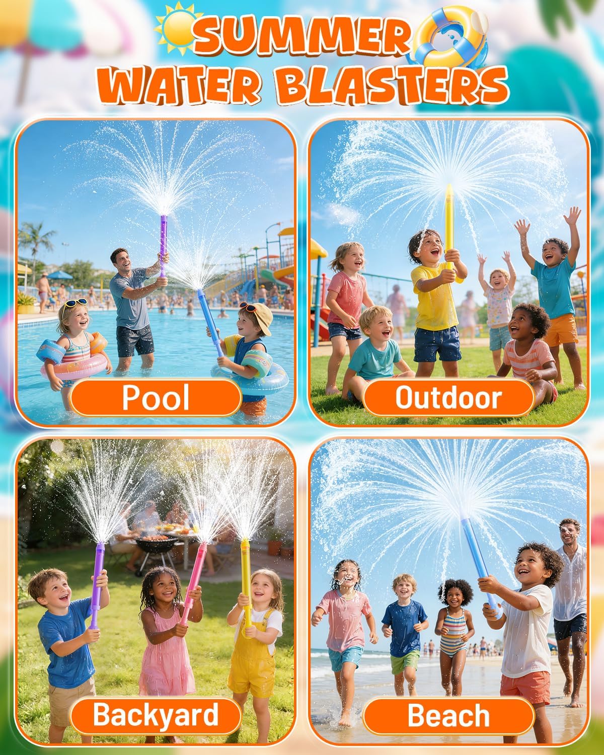 Detalle de 6 Pack Water Gun Wide Spray Water Squirt Gun for Kids and Adults