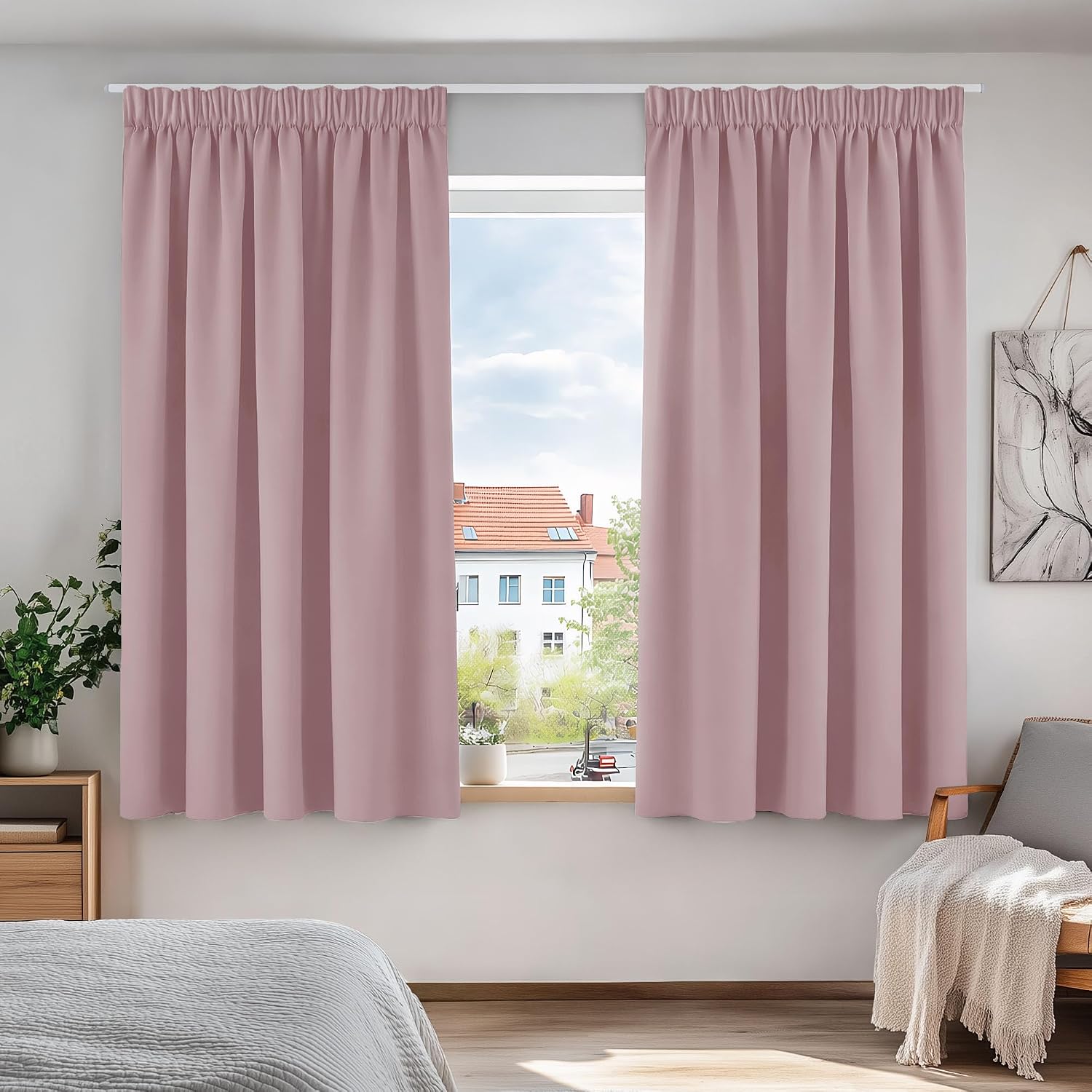 Detalle de Deconovo Verdunkelungsvorhänge mit Kräuselband, 2er Set – hellpink, 138x117 cm