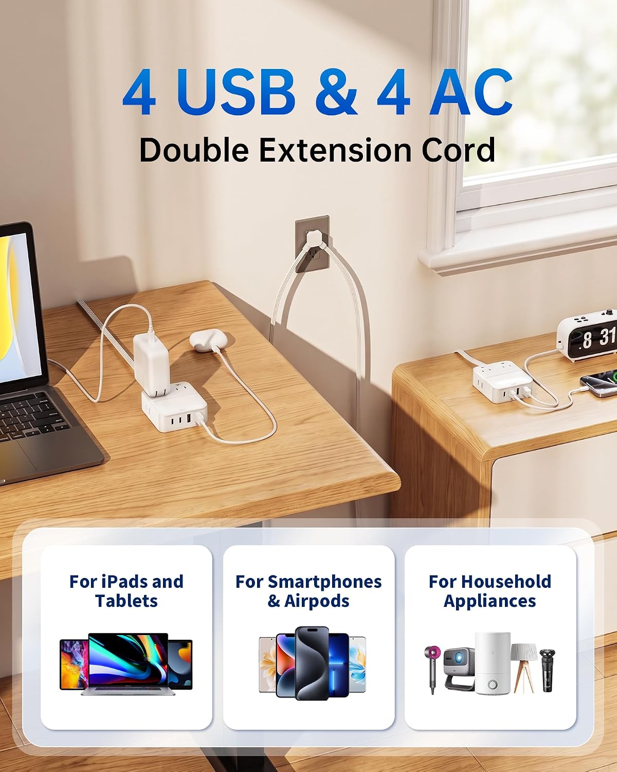 Thumbnail 5 de KWRNVO CT-1250 Split Extension Cord, 12 ft, 16-in-1 Charging Station