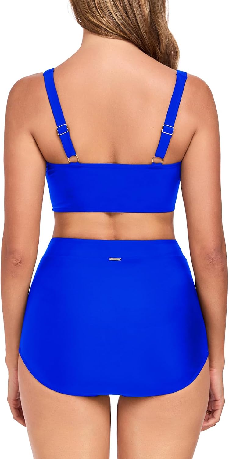 Thumbnail 4 de RELLECIGA Women's V-Neck Twisted Bikini Set with High-Waisted Ruched Bottom