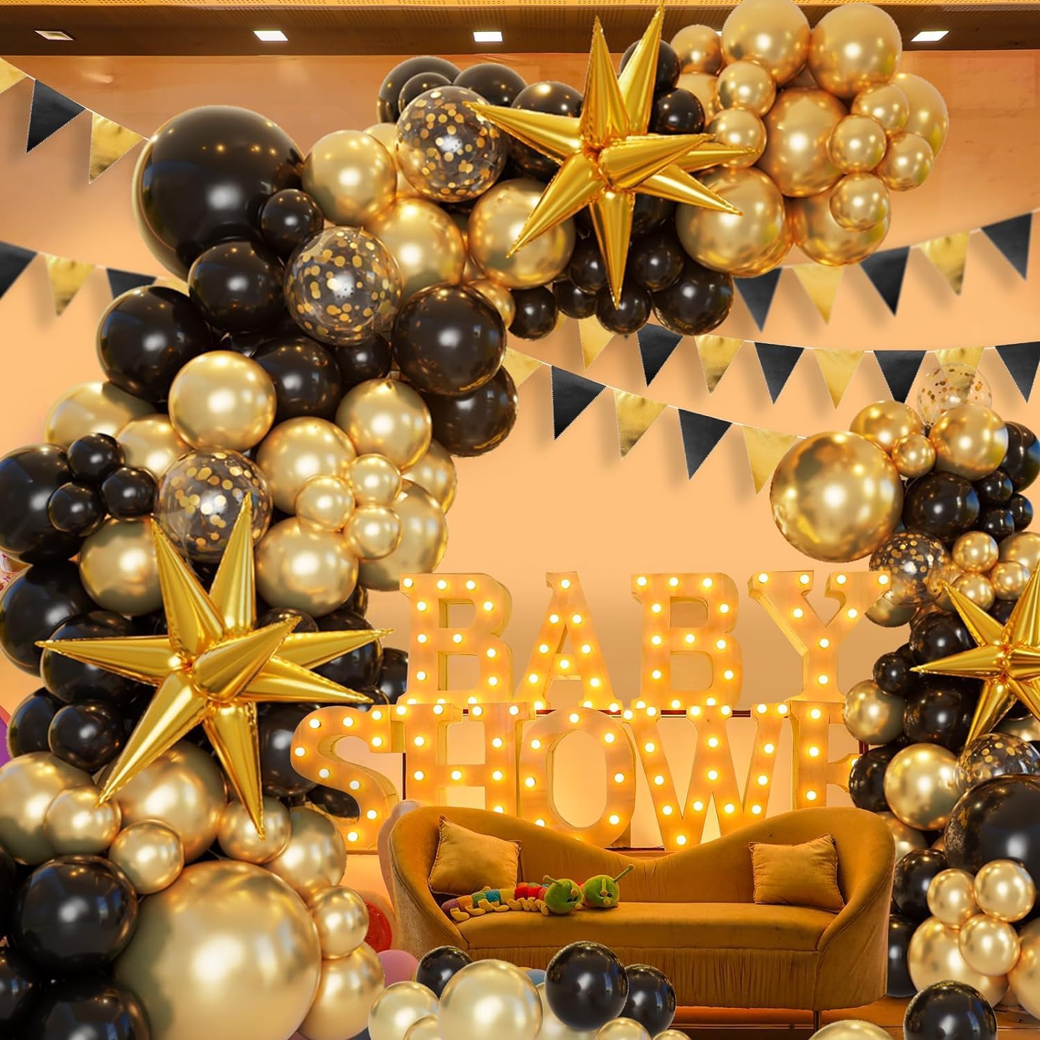 Thumbnail 3 de 161Pcs Black Gold Balloon Garland Arch Kit