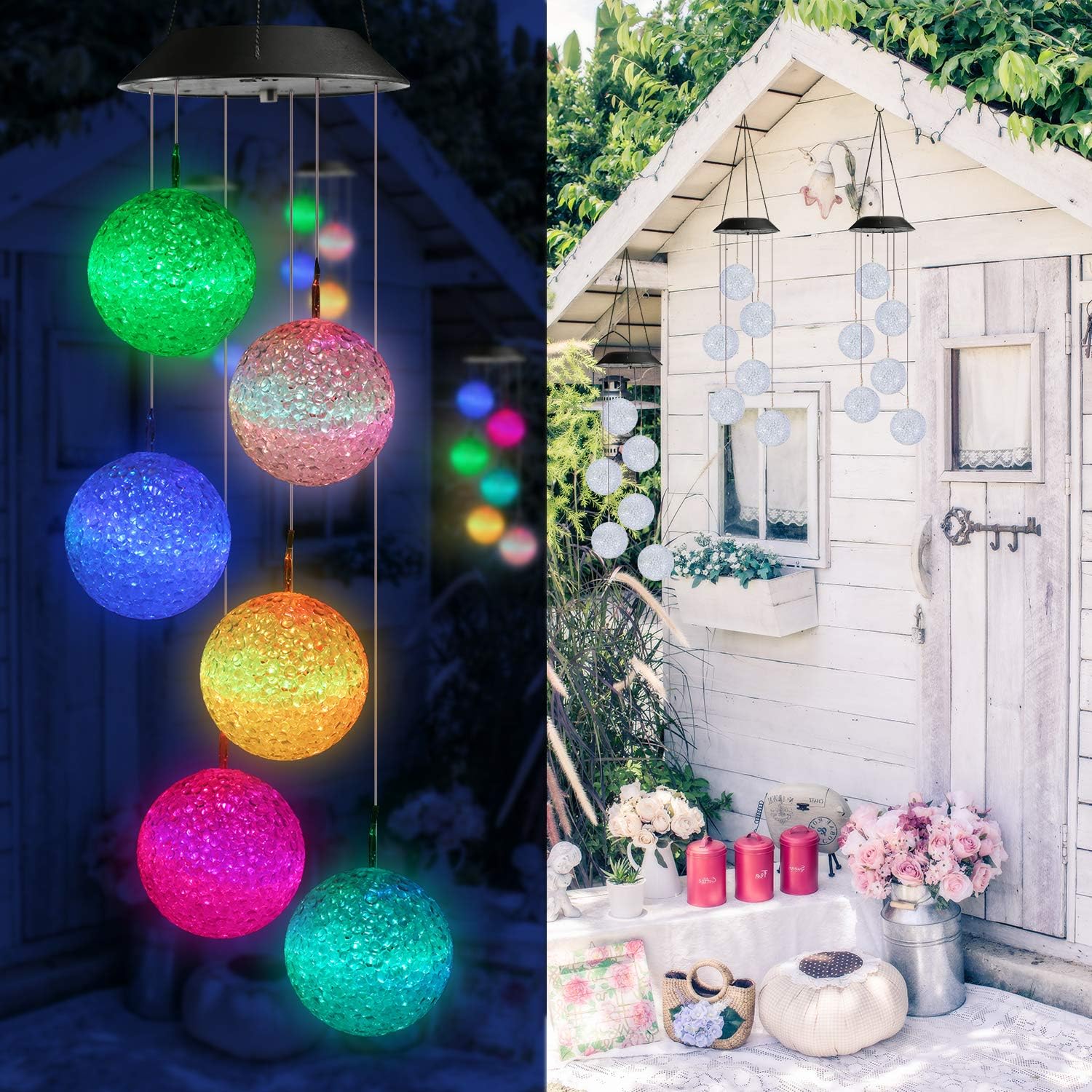 Thumbnail 6 de Toodour Solar Wind Chime with 7-Color LED Ball Lights, 6 LEDs