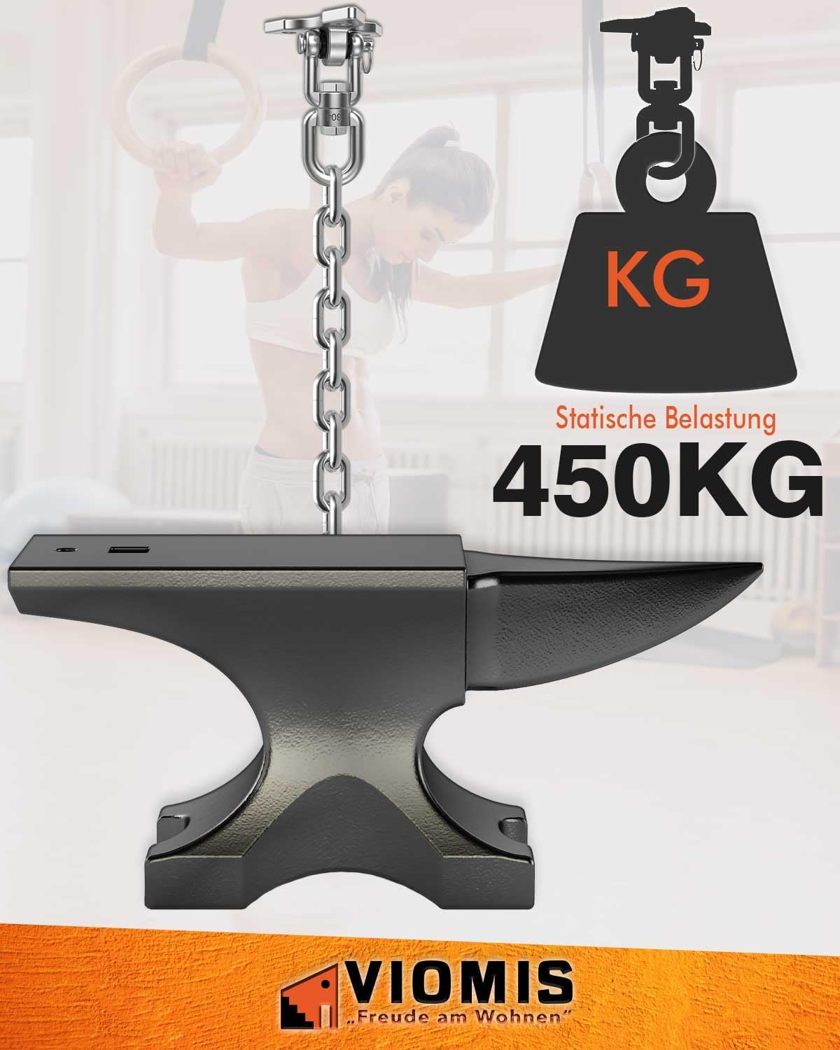 Detalle de Viomis Edelstahl-Deckenhaken 360° drehbar – universal für Schaukeln, Hängematten & Boxsäcke (bis 450 kg)