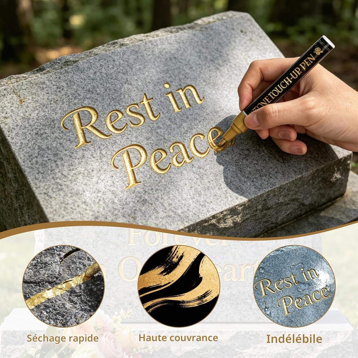 Detalle de Connextion SJ-08897 grafsteenmarkers, goud en wit, water- en weerbestendig