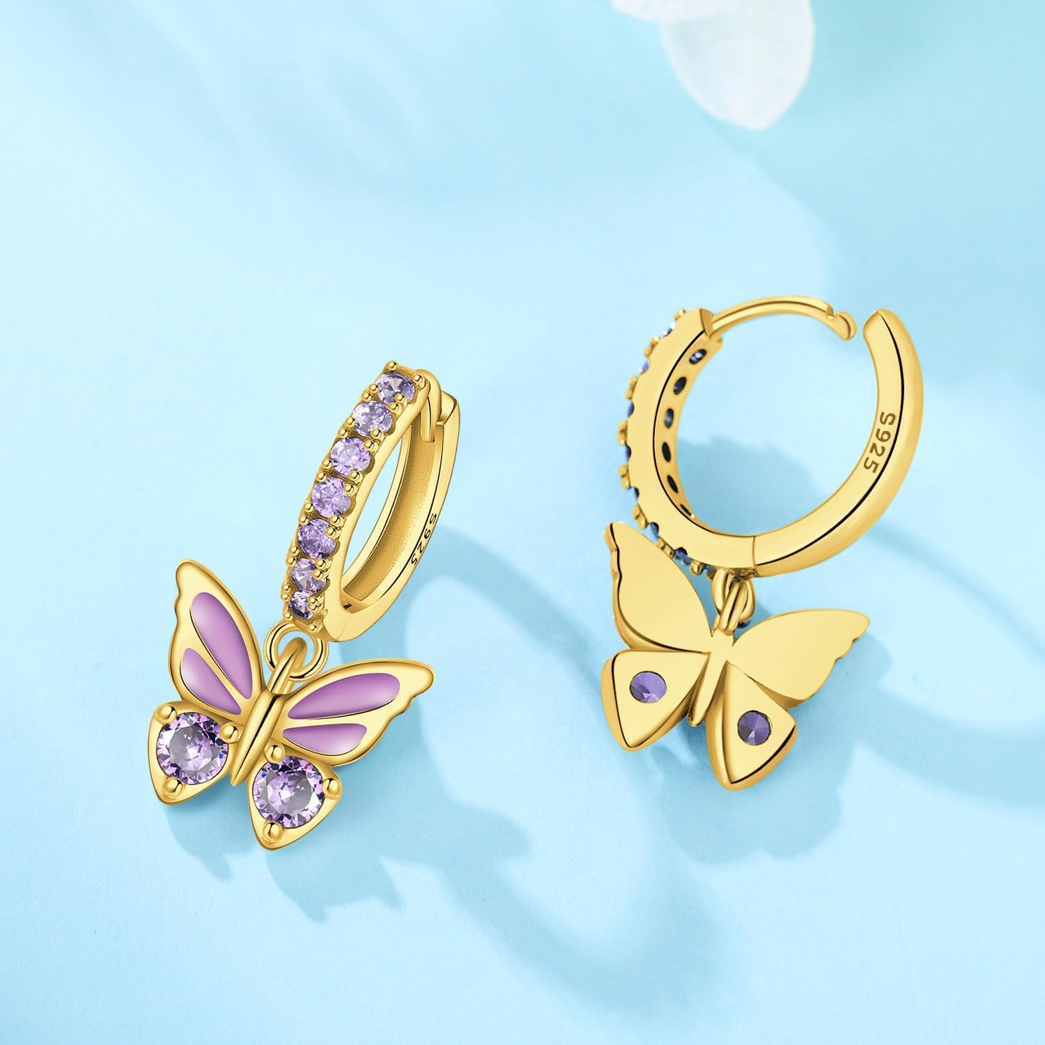 Detalle 2 de CYCUFF 925 Sterling Silber Hoop Ohrringe – bunte Cubic Zirkonia, hypoallergen, Geschenkbox