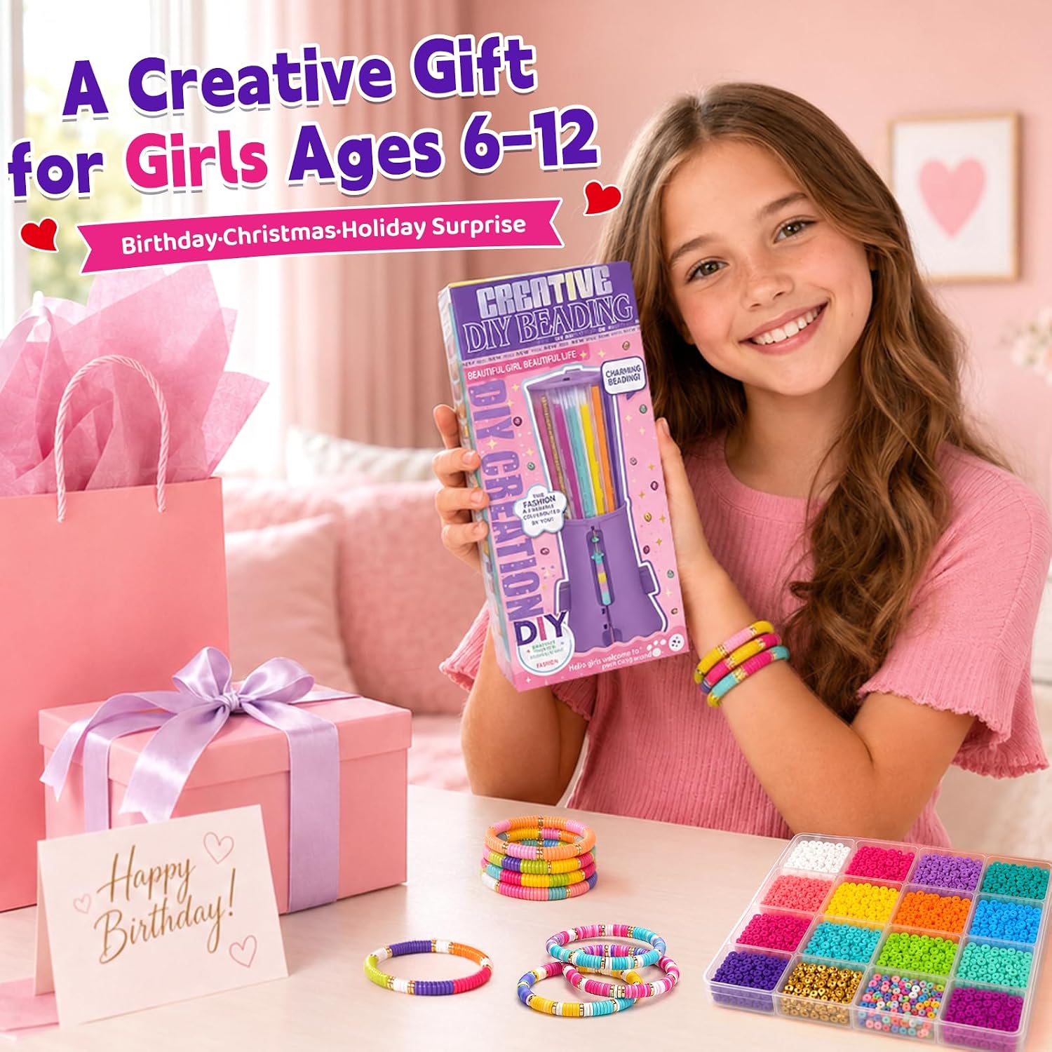 Detalle 2 de Fozcmisw Machine à bracelets enfant — kit créatif 2600+ perles, 16 couleurs, plateau tourneur pour 6–12 ans