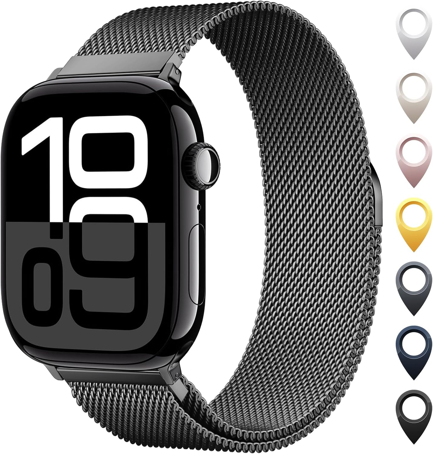 Detalle de OULUOQI Classic semicircle Strap Stainless Steel Mesh Apple Watch Band, Black