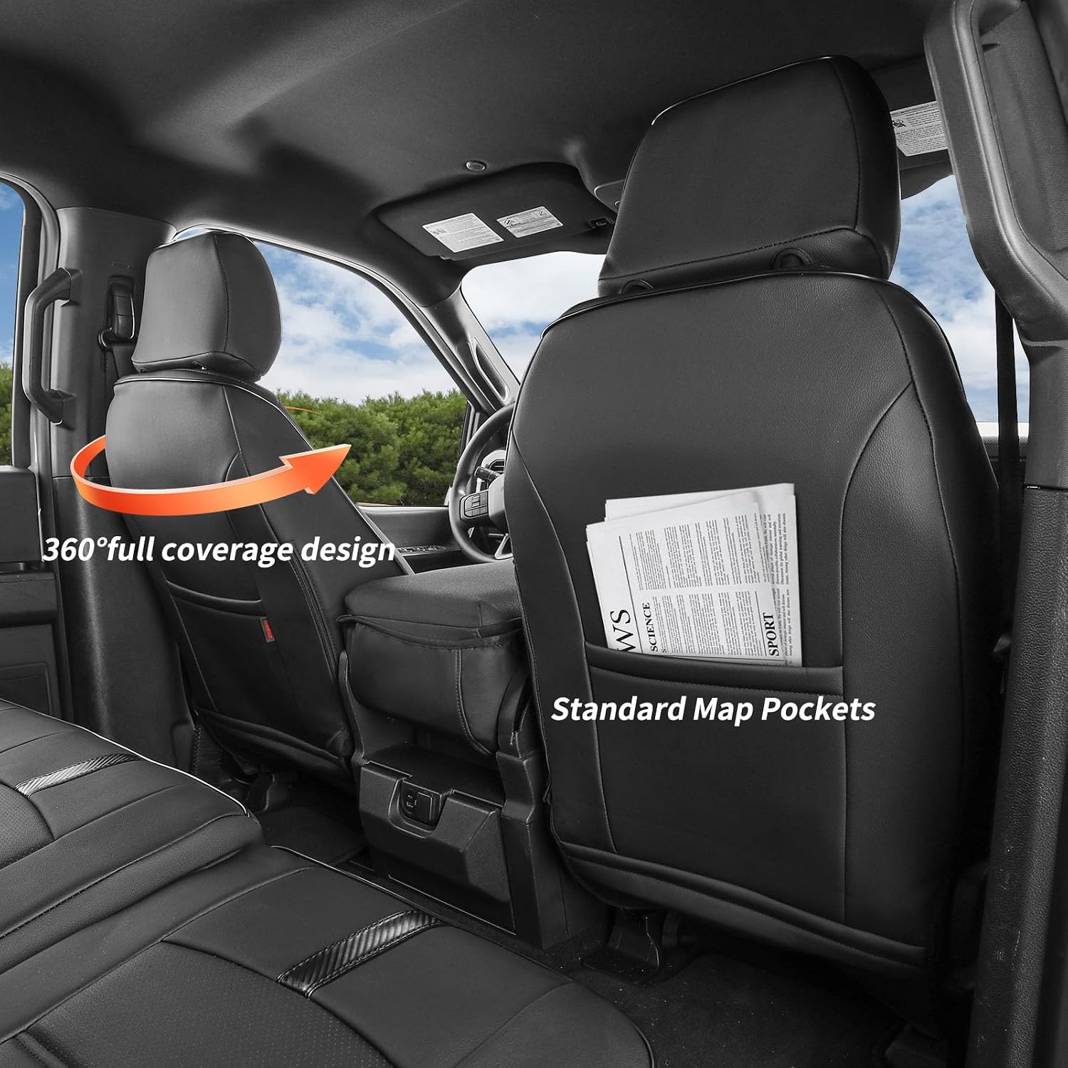 Thumbnail 2 de Coverdream Front Seat Covers for 2015-2020 Ford F-150 SuperCrew & 2017-2022 F-250/F-350 CrewCab (2-Pack, Black & Carbon Fiber)