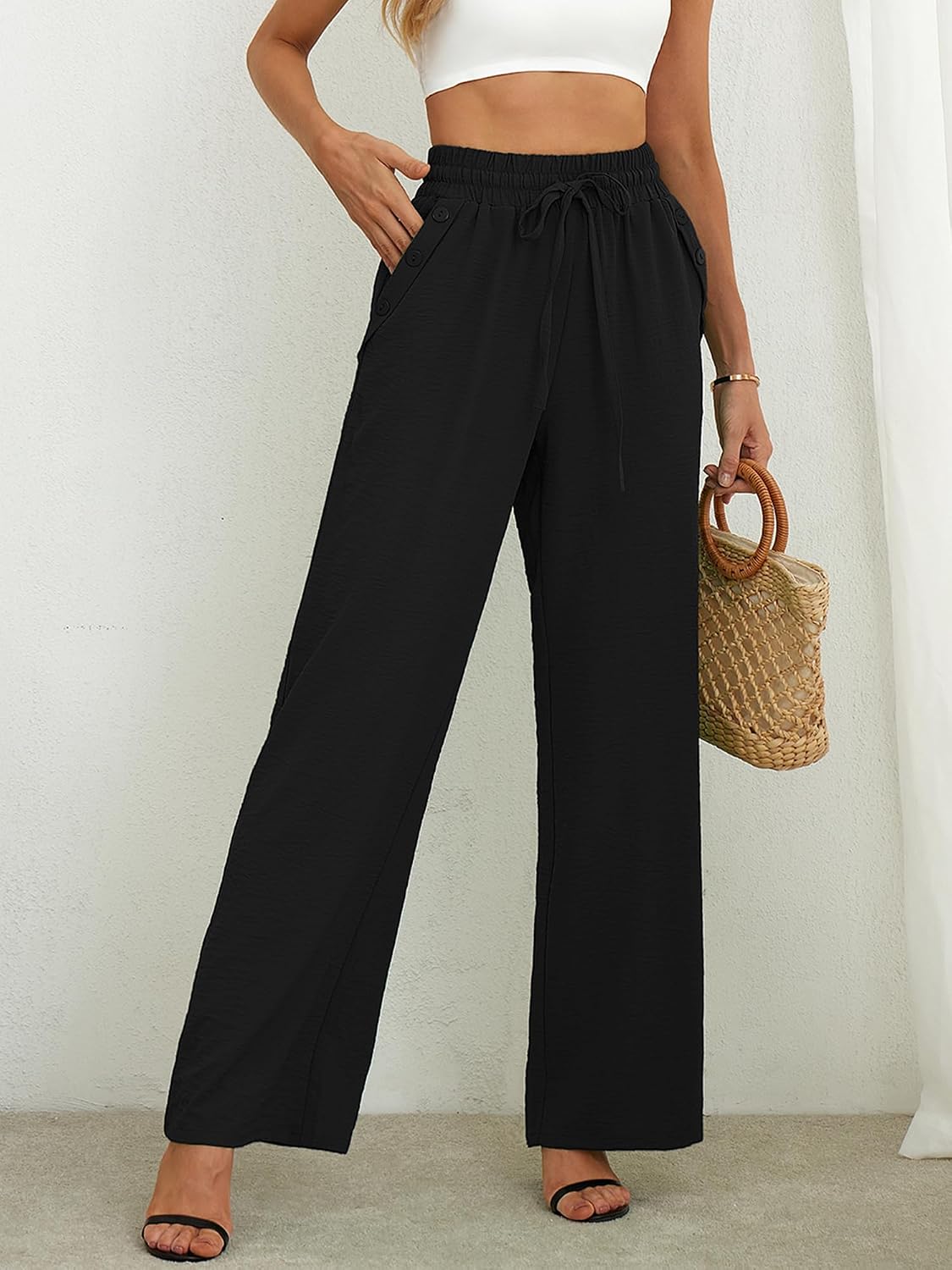 Detalle 2 de Heymoments Women's Wide-Leg Lounge Pants with Drawstring Waist and Pockets