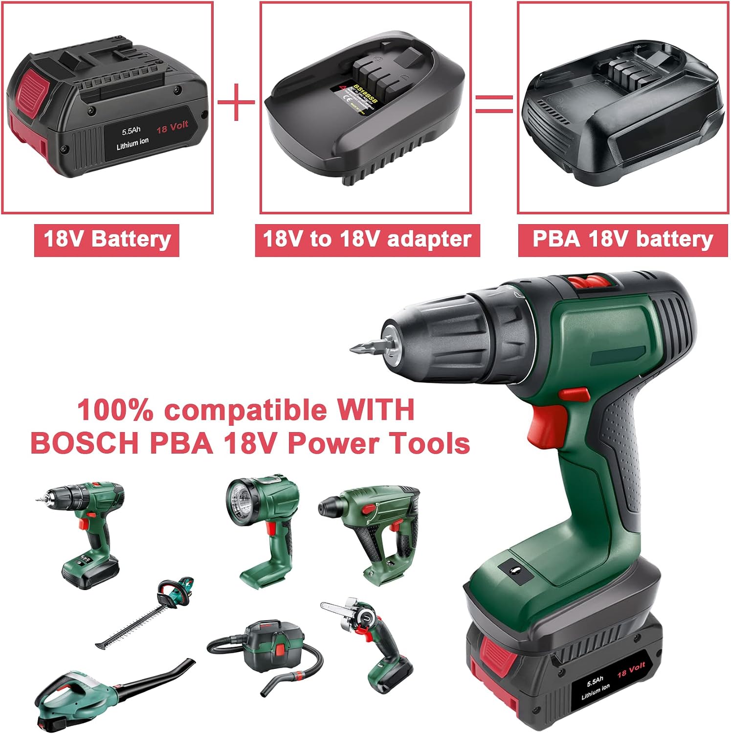 Detalle de KUNLUN lithium-ion batteriadapter för Bosch GBA 18V till PBA 18V