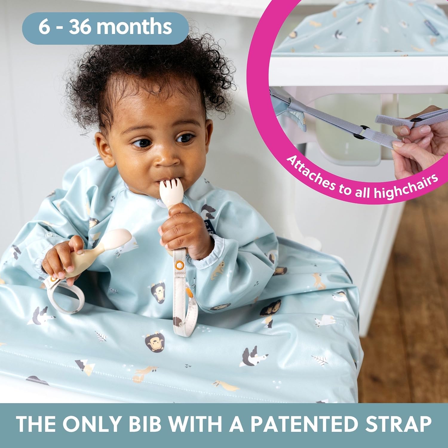 Detalle de BIBaDO Long Sleeve Baby Bibs (6–36 months) – Waterproof coverall weaning bib