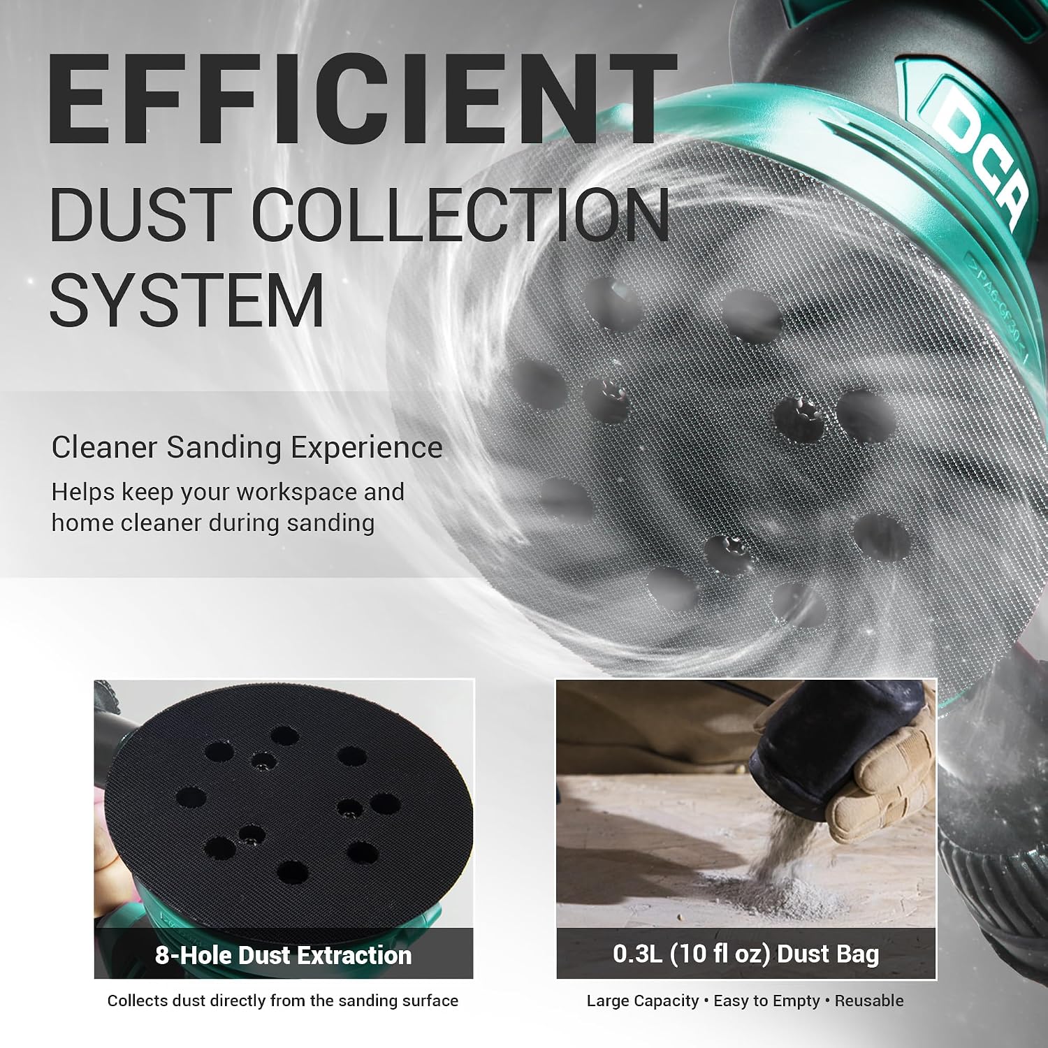 Detalle de DCA Random Orbital Sander (300W) with Dust Collection, 6 Variable Speeds, 125mm