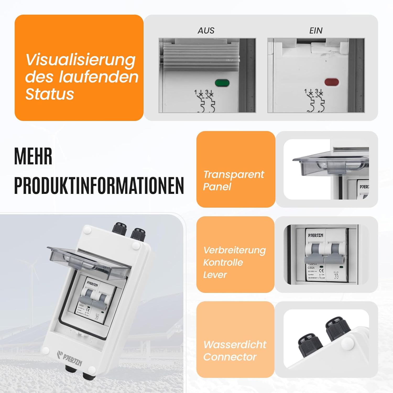 Thumbnail 2 de PJERJZN DC Trennschalter für PV-Anlagen (1000 V DC) im wasserdichten Gehäuse, 30 A