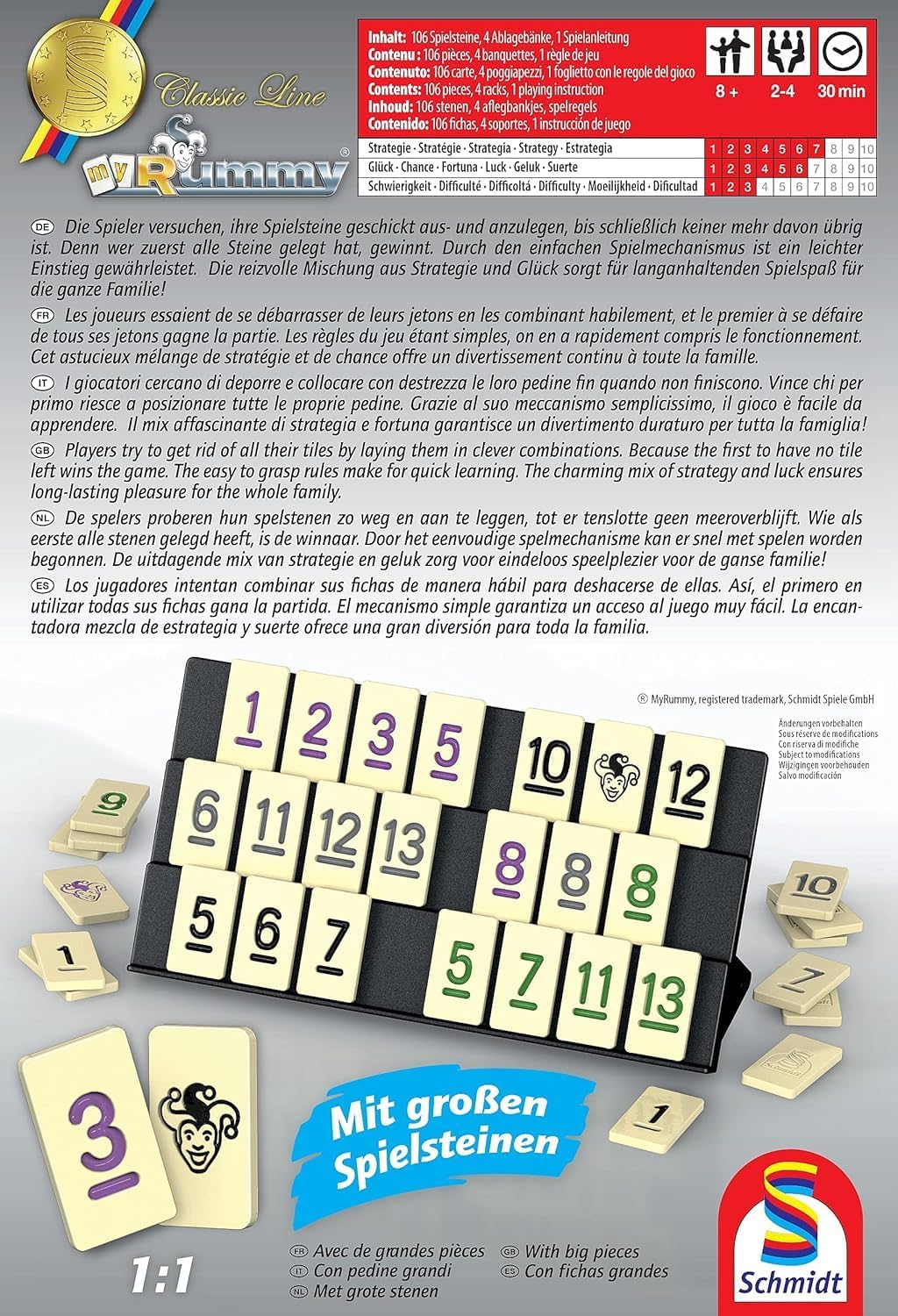 Detalle de Schmidt Classic Line My Rummy Gioco di società 30 min