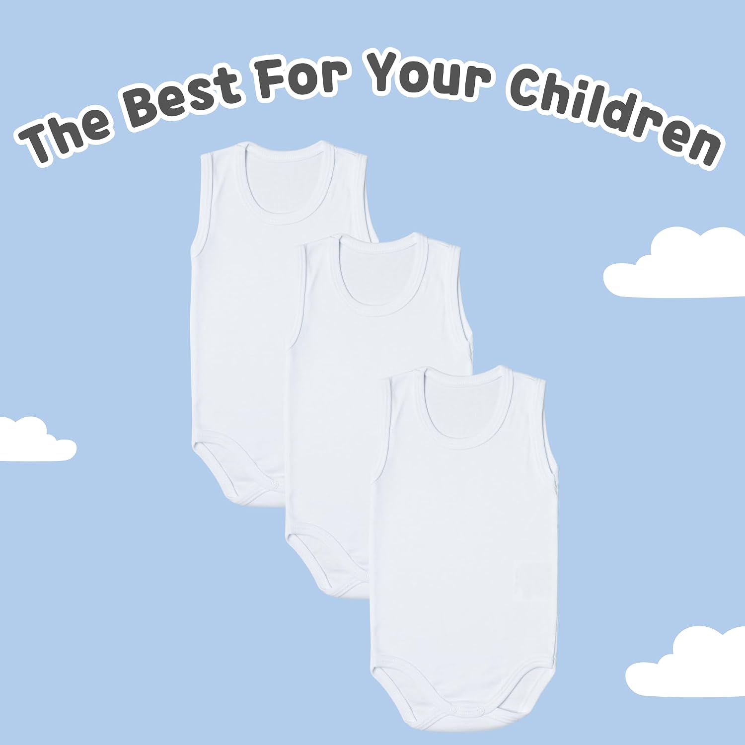 Detalle de rise&Raba Baby Bodysuit 3-pack in 100% organic cotton (sleeveless straps) for boys and girls