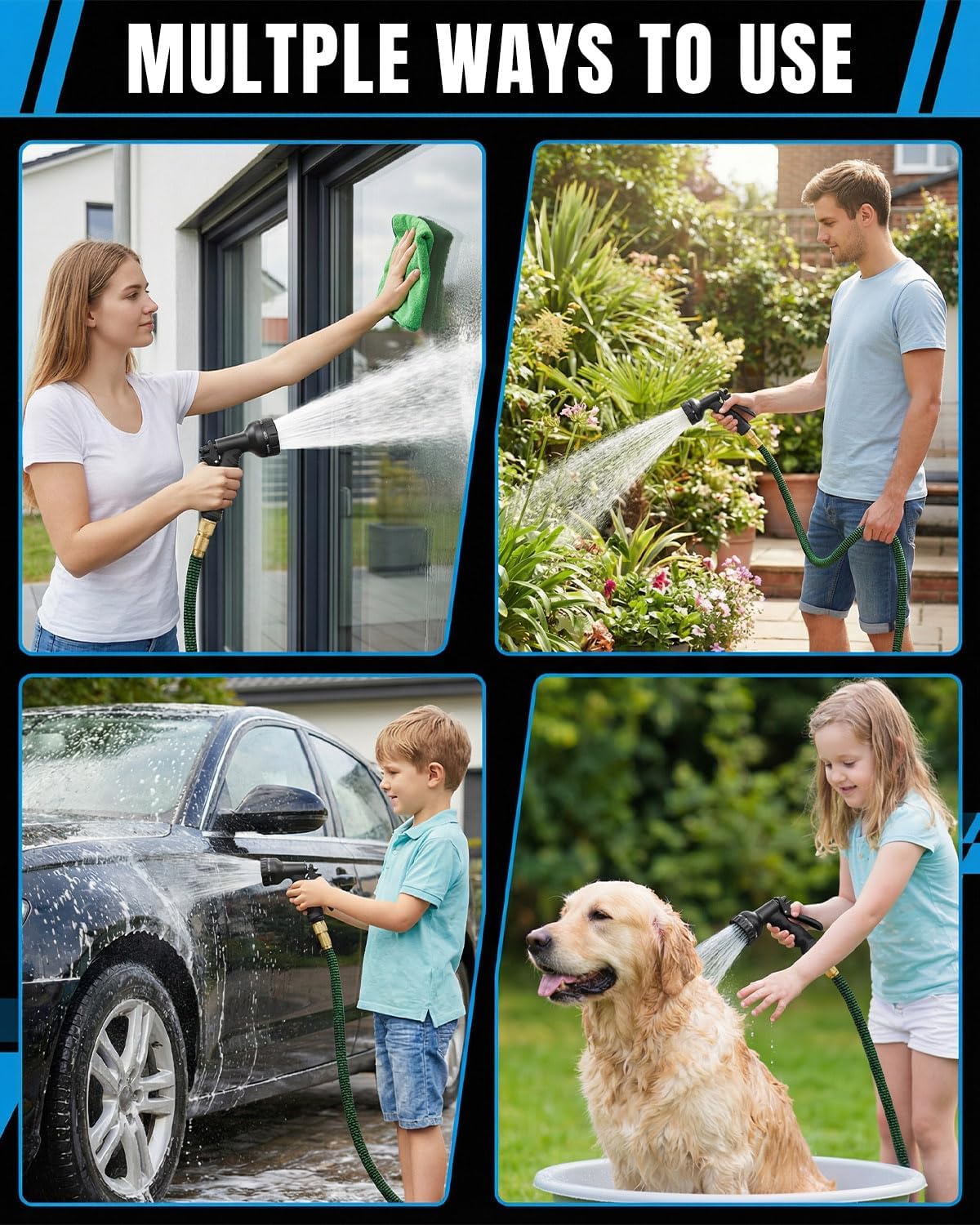 Detalle de 150FT Expandable Garden Hose with 10-Pattern Thumb Control Nozzle and 3/4" & 1/2" Connectors