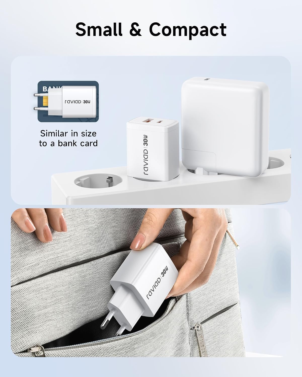 Detalle de RAVIAD 30W USB-C Ladegerät Duo mit GaN Technologie – 2 Stück inkl. 2 m USB-C Kabel (60W)