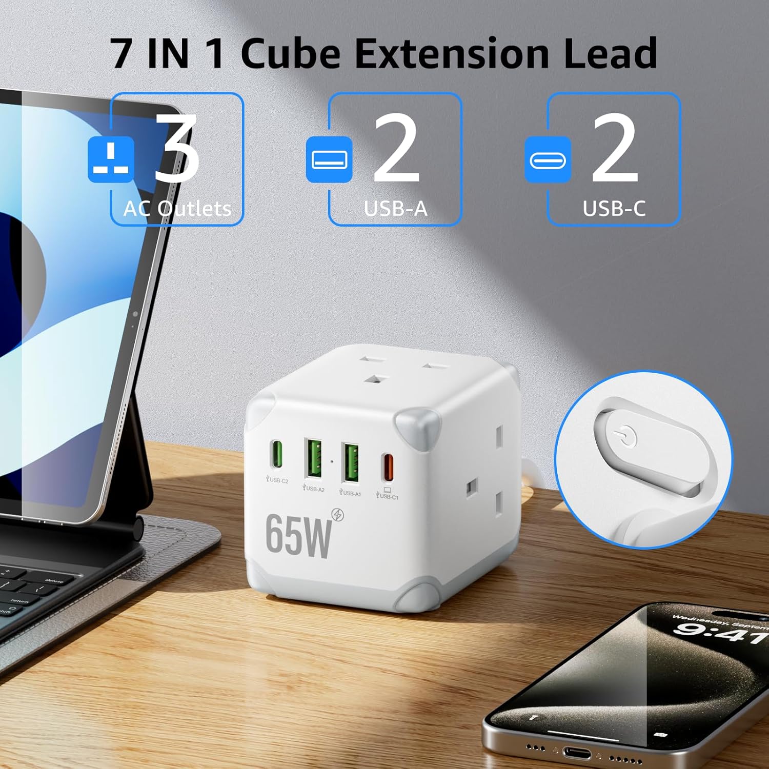 Thumbnail 2 de Cube Extension Lead with USB C PD65W