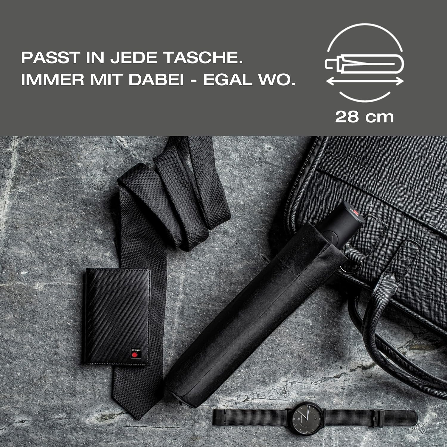 Detalle de Knirps Regenschirm I.200 Medium Duomatic – kompakter Taschenschirm mit automatischem Öffnen/Schließen