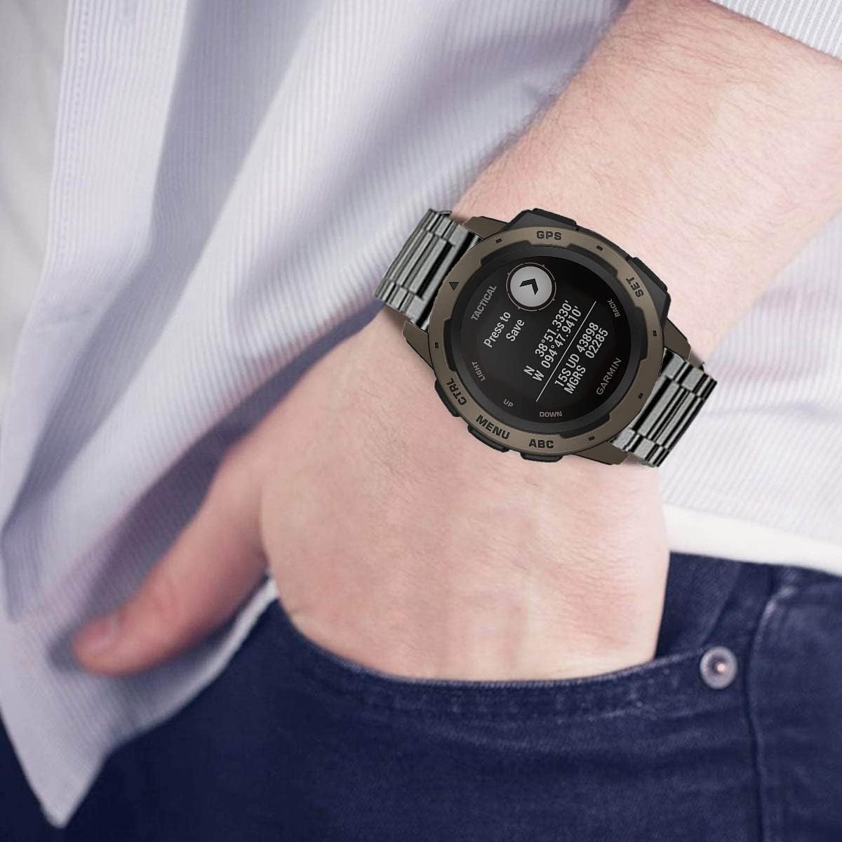 Thumbnail 5 de OTOPO Solid Stainless Steel Watch Strap for Garmin Instinct / Instinct 2 Solar