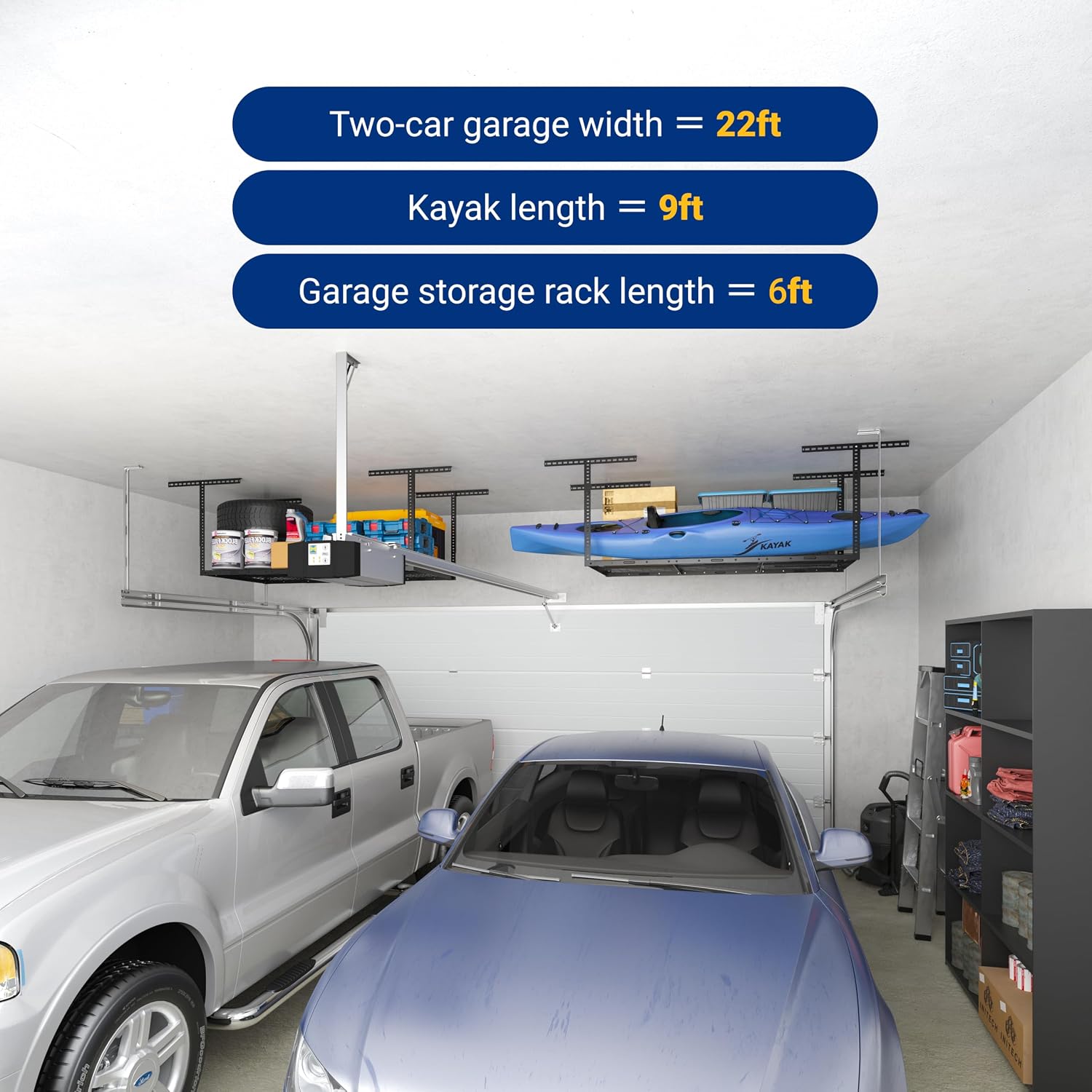 Thumbnail 6 de FLEXIMOUNTS 3x6 Overhead Garage Storage Rack – 450 lbs Capacity, 72" L x 36" W x 22–40" H (Classic Series)