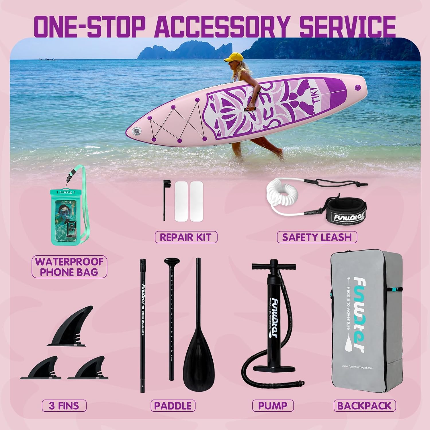 Detalle de FunWater TIKI Inflatable Stand Up Paddle Board (ISUP) – All-in-One Pack for Beginners and Enjoyable Paddling