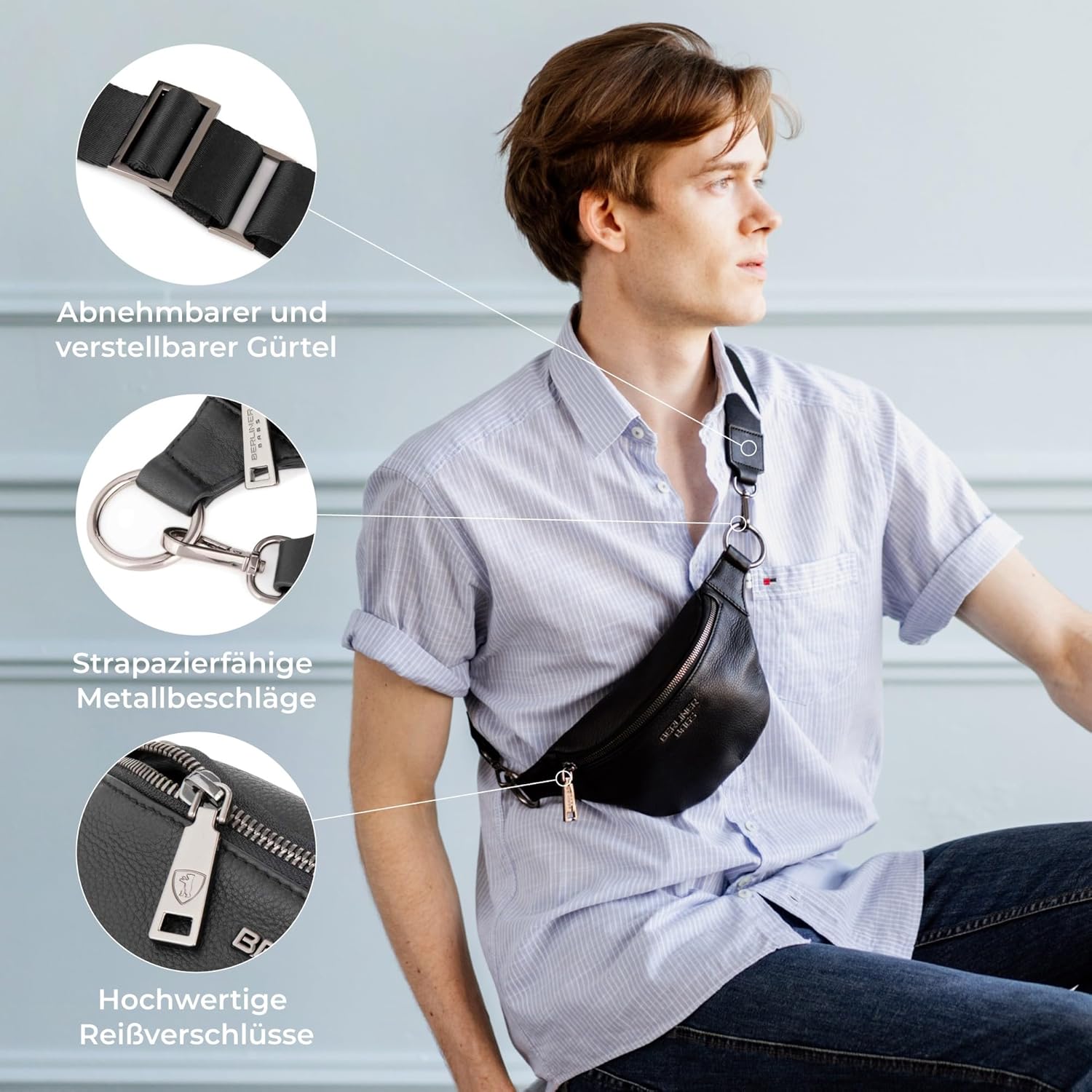 Thumbnail 4 de Berliner Bags Premium Bauchtasche Mona aus Vollnarbenleder – Schwarz (Gürteltasche & Crossbody)