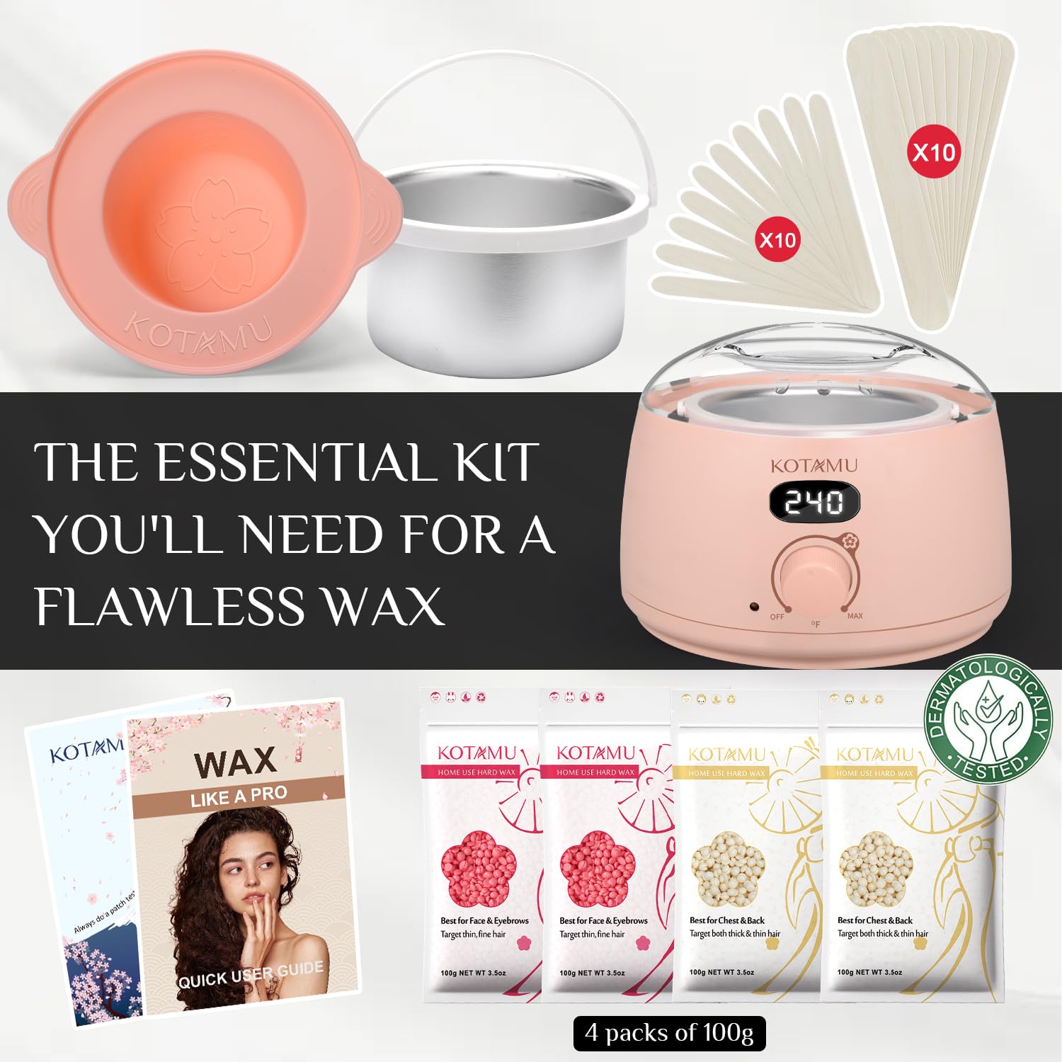 Detalle de KOTAMU KO-DIGITALWAXKIT Pink Digital Hard Wax Warmer Kit