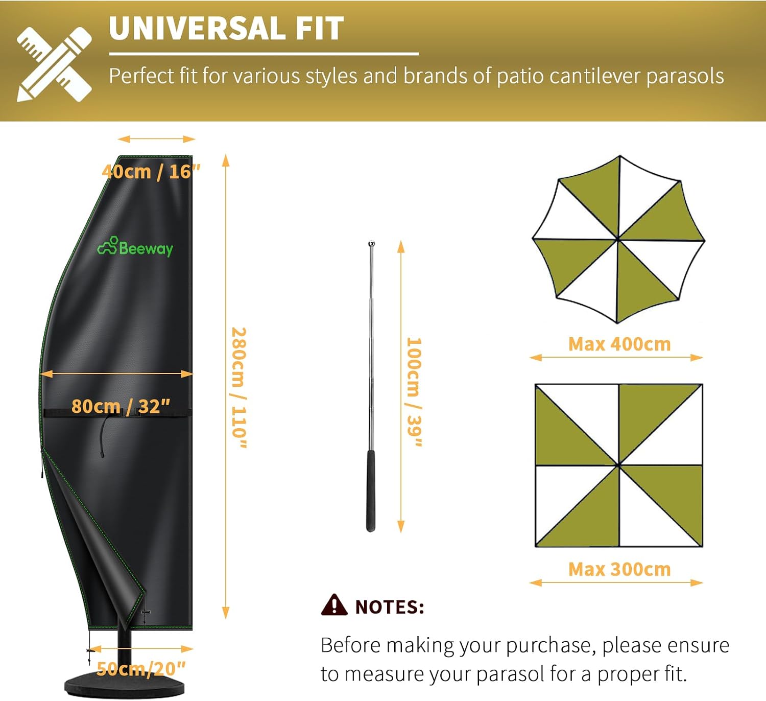 Thumbnail 1 de BEEWAY Parasol Cover 280cm Waterproof