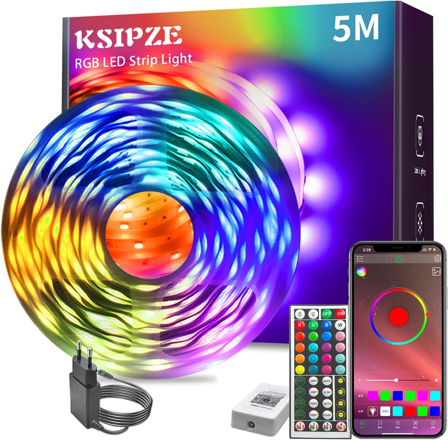Thumbnail 3 de KSIPZE LED Streifen 10m RGB – Bluetooth App, IR-Fernbedienung, Musik Sync, dimmbar