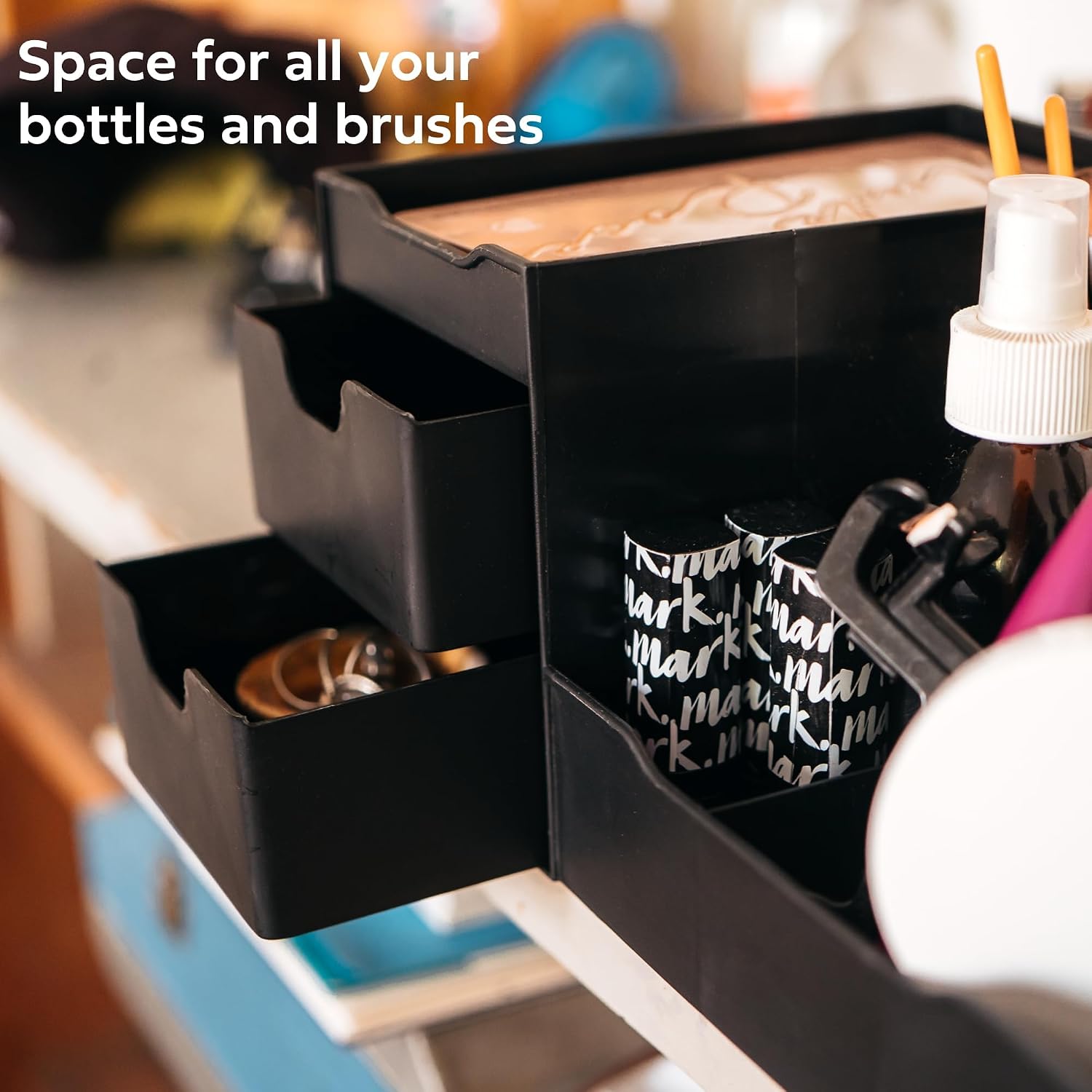 Detalle de UNCLUTTERED DESIGNS Large Black Cosmetic Organiser – Large Drawer Box for Aftershave, Deodorant, Beard, Shaving Lotion, Perfume & Skincare
