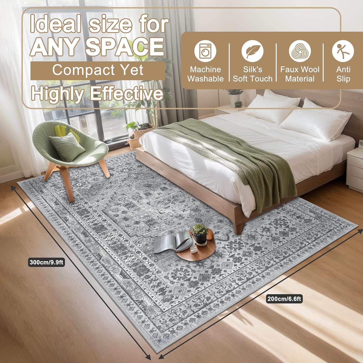 Detalle de Capslpad Vintage Medallion Area Rug, 200 x 300 cm, Grey, Washable
