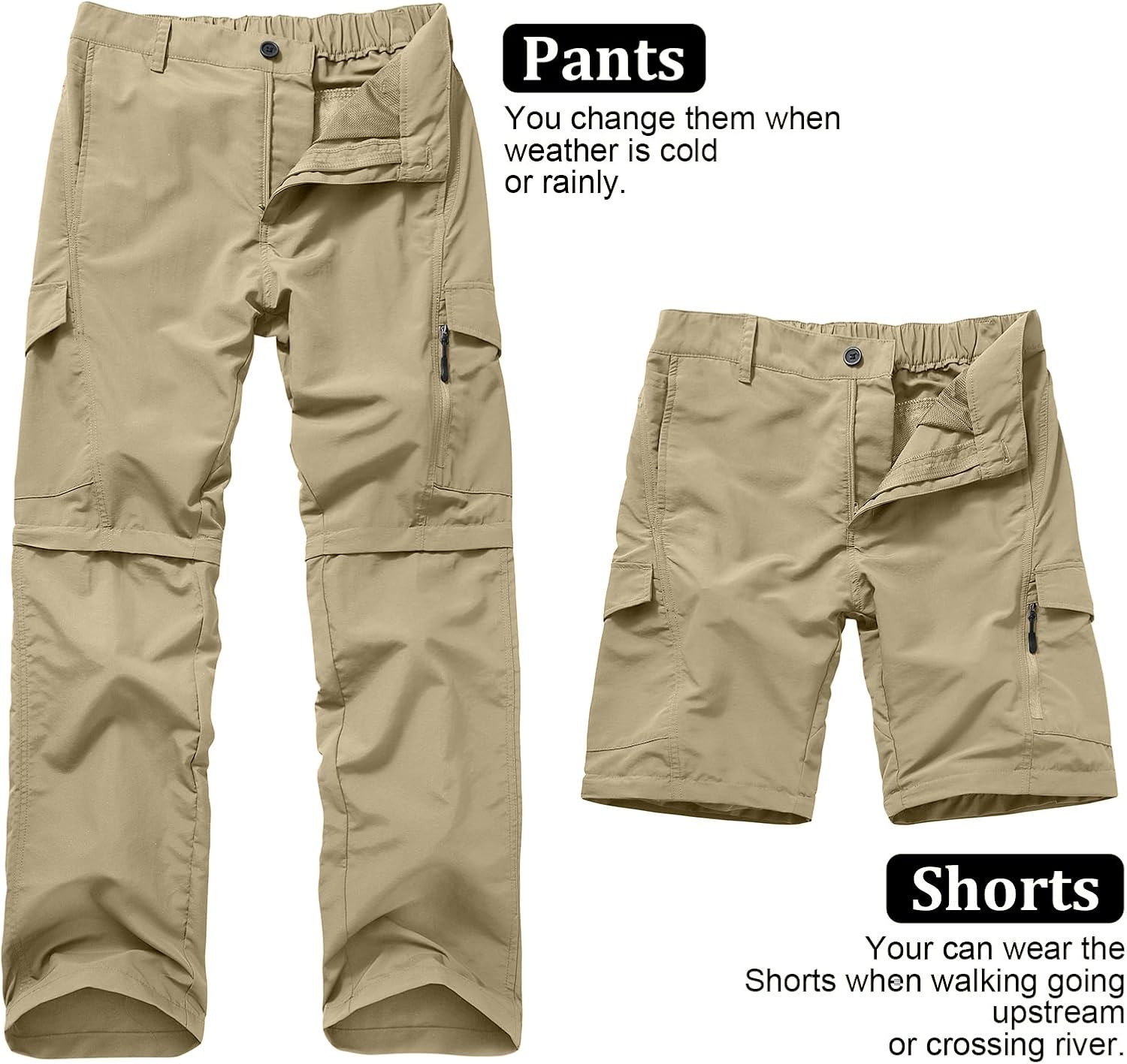 Detalle de Jessie Kidden Hiking Trousers for Men: Quick-Dry, Lightweight Convertible Cargo Pants