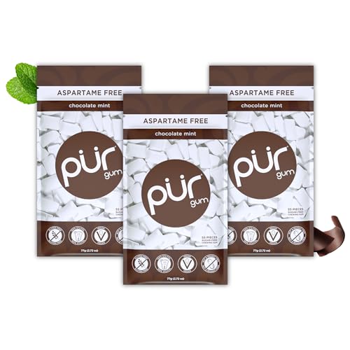 Detalle de PUR Gum Chocolate Mint 55 piezas, xilitol vegano 🍬