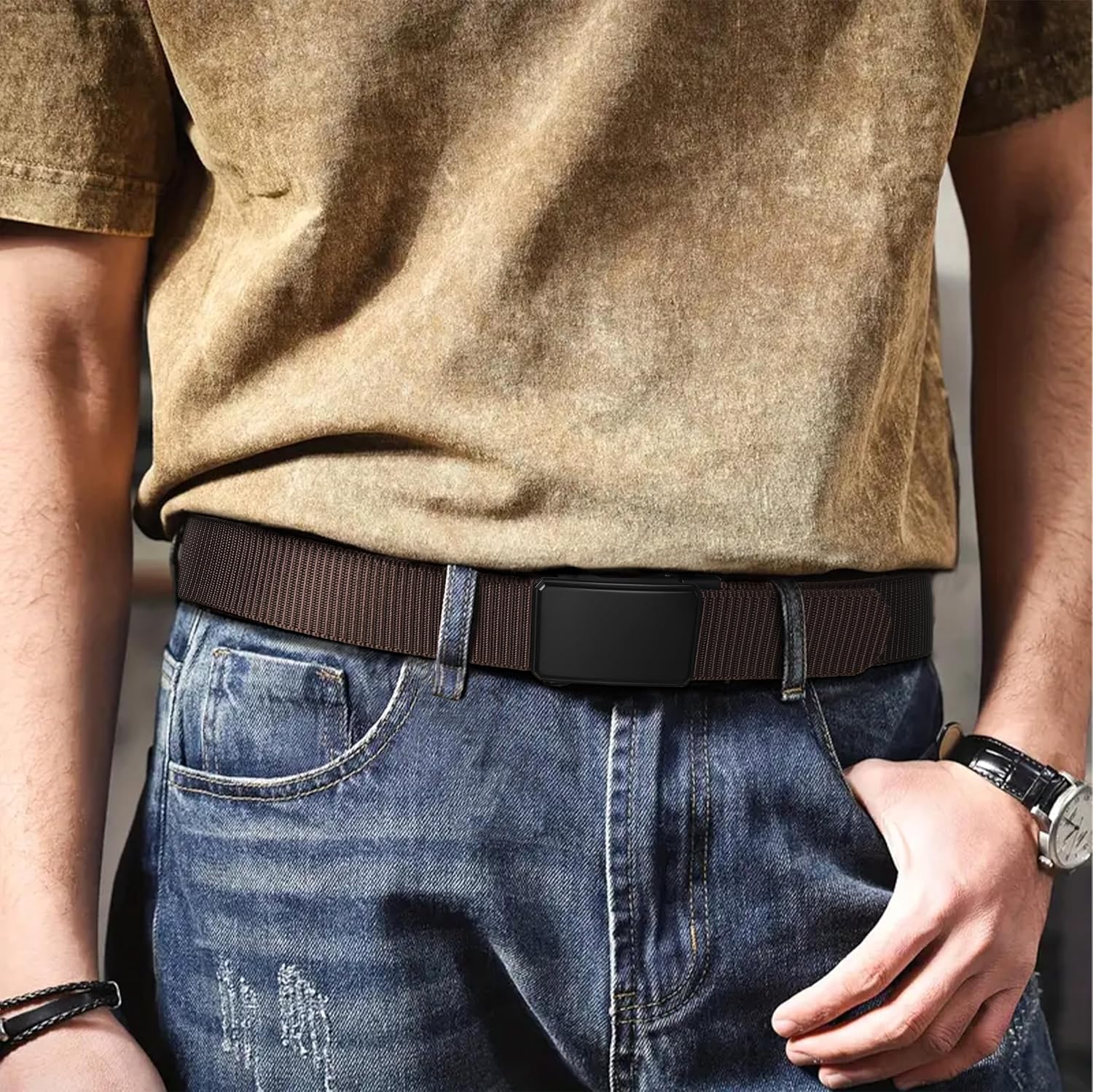 Detalle 2 de JUKMO Automatik Gürtel Herren – Nylon 3,8 cm mit Ratschenschnalle