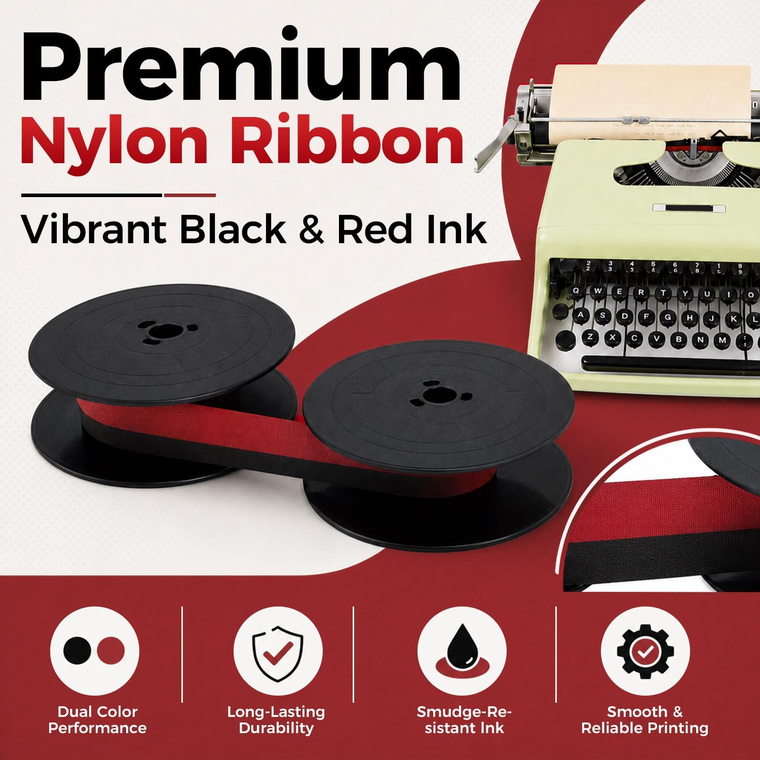 Thumbnail 1 de Printerfield 6 Pcs Replacement Typewriter Ink Spool Ribbon for Olivetti GR 4/GR 8 – Black & Red
