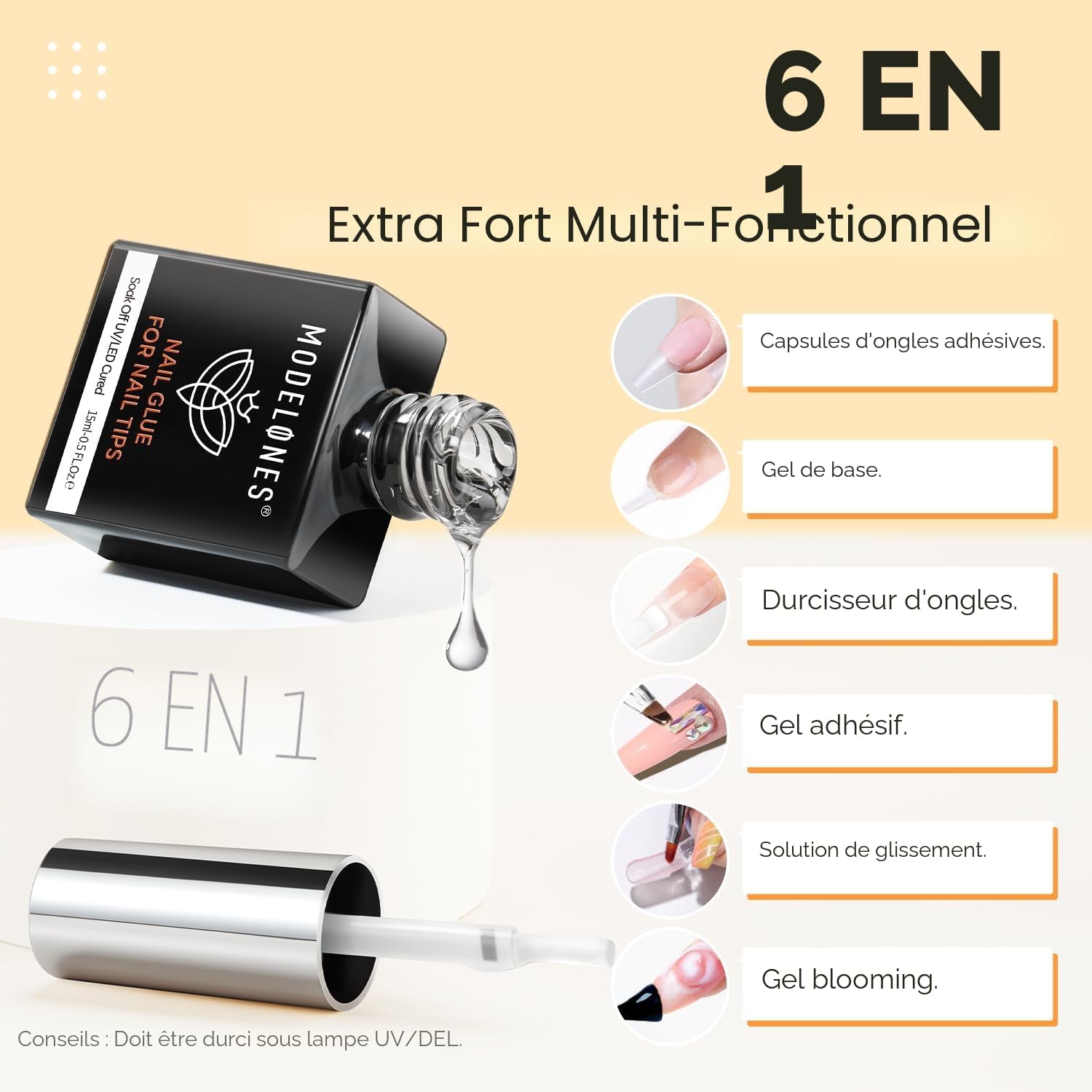 Detalle de Modelones Colle pour faux ongles – Gel d’extension polyvalent 15 ml