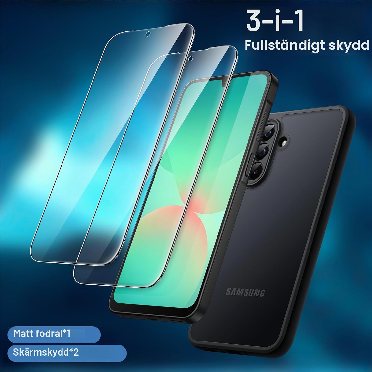 Detalle de JETech 3-i-1 matt skal för Samsung Galaxy A26 5G, svart med 2 skärmskydd
