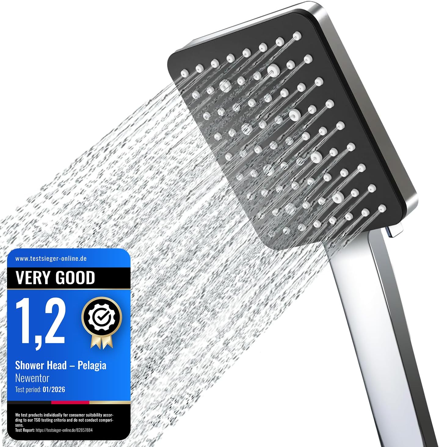Detalle de Newentor High Pressure Shower Head with 6 Modes (Silver-Black) – universal water-saving handheld