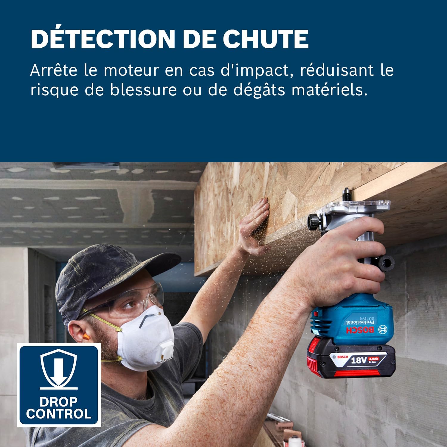 Thumbnail 2 de Bosch Professional 18V System GLF 18V-8 — défonceuse portative avec aspiration, guide et pinces 8 mm