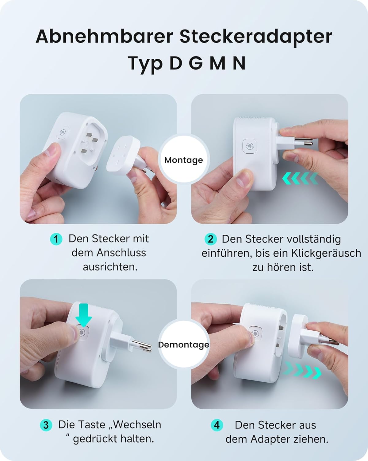 Thumbnail 4 de LENCENT Weltweiter Reiseadapter-Set Typ D, G, M, N mit USB-C & USB-A (international)