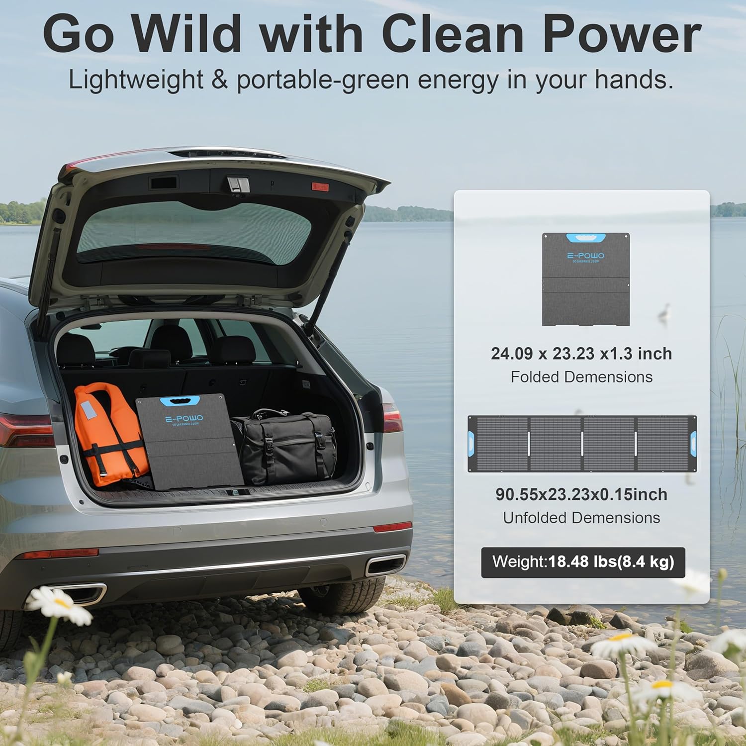 Detalle 2 de E-POWO 220W Portable Foldable Solar Panel for Power Stations