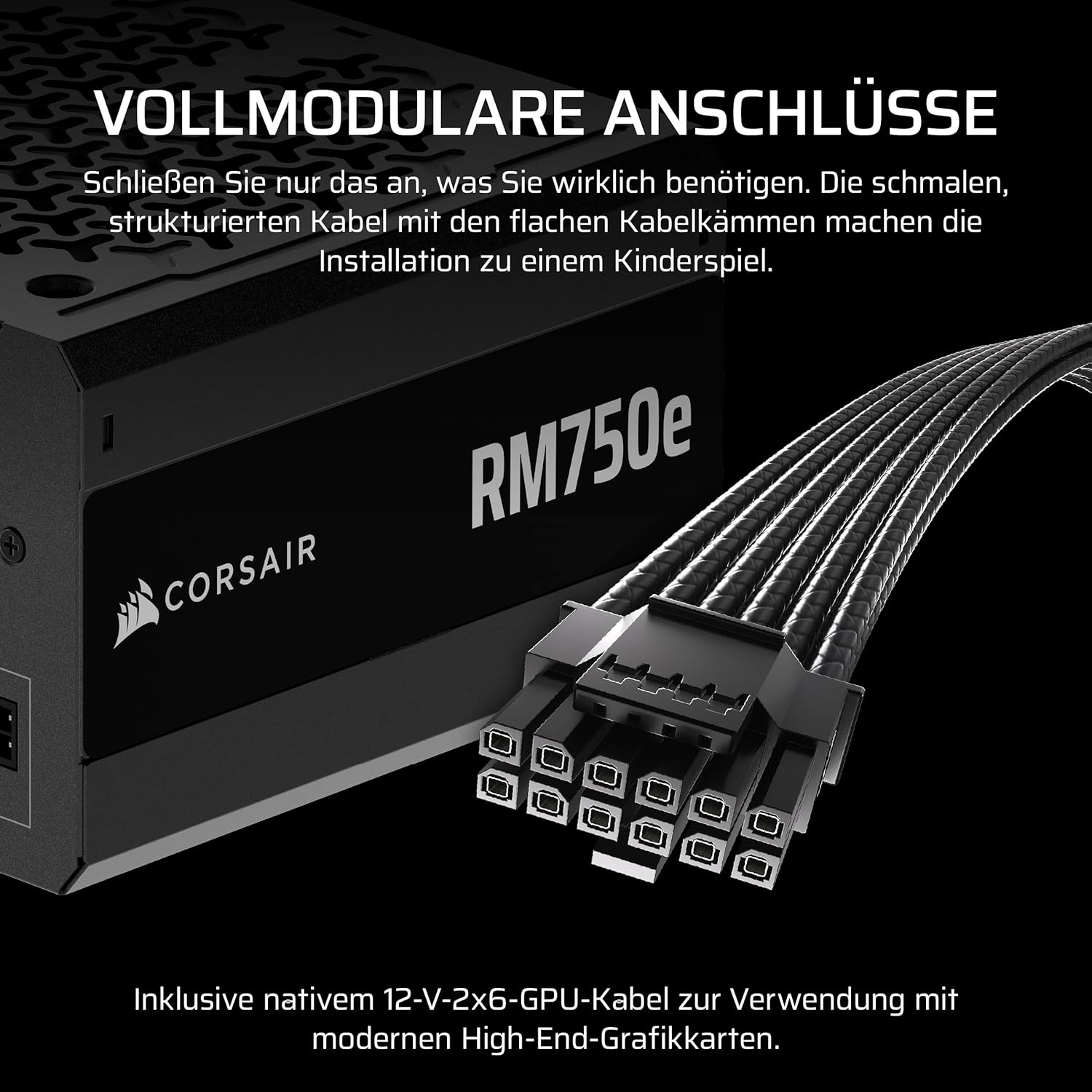 Thumbnail 3 de CORSAIR RM750e (2025) – Geräuscharmes, vollständig modulares ATX-Netzteil mit 12V-2x6, Zero RPM-Modus und ATX 3.1