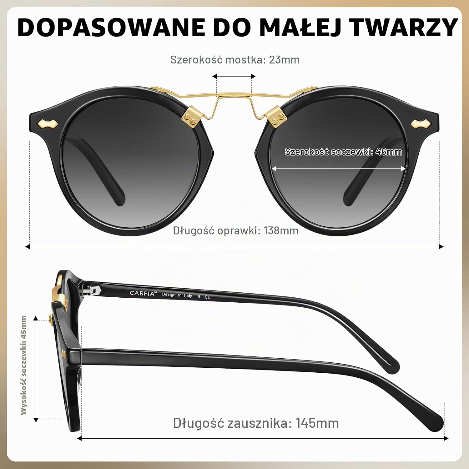 Detalle 1 de CARFIA damskie okulary przeciwsłoneczne polaryzacyjne UV400 do wąskiej twarzy