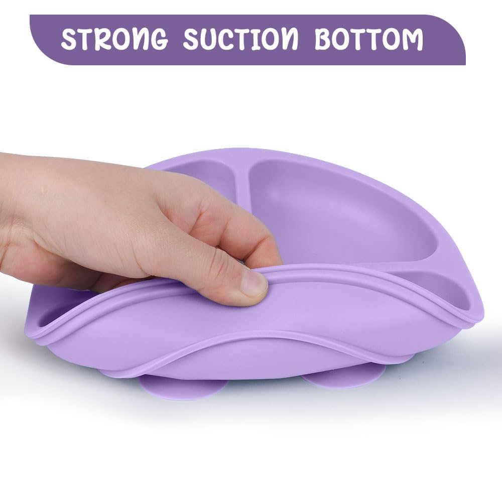Thumbnail 2 de Vicloon Baby Teller, 2er Silikon-Schale mit Saugnapf – rutschfest, BPA-frei, 3 Fächer, pink/lila