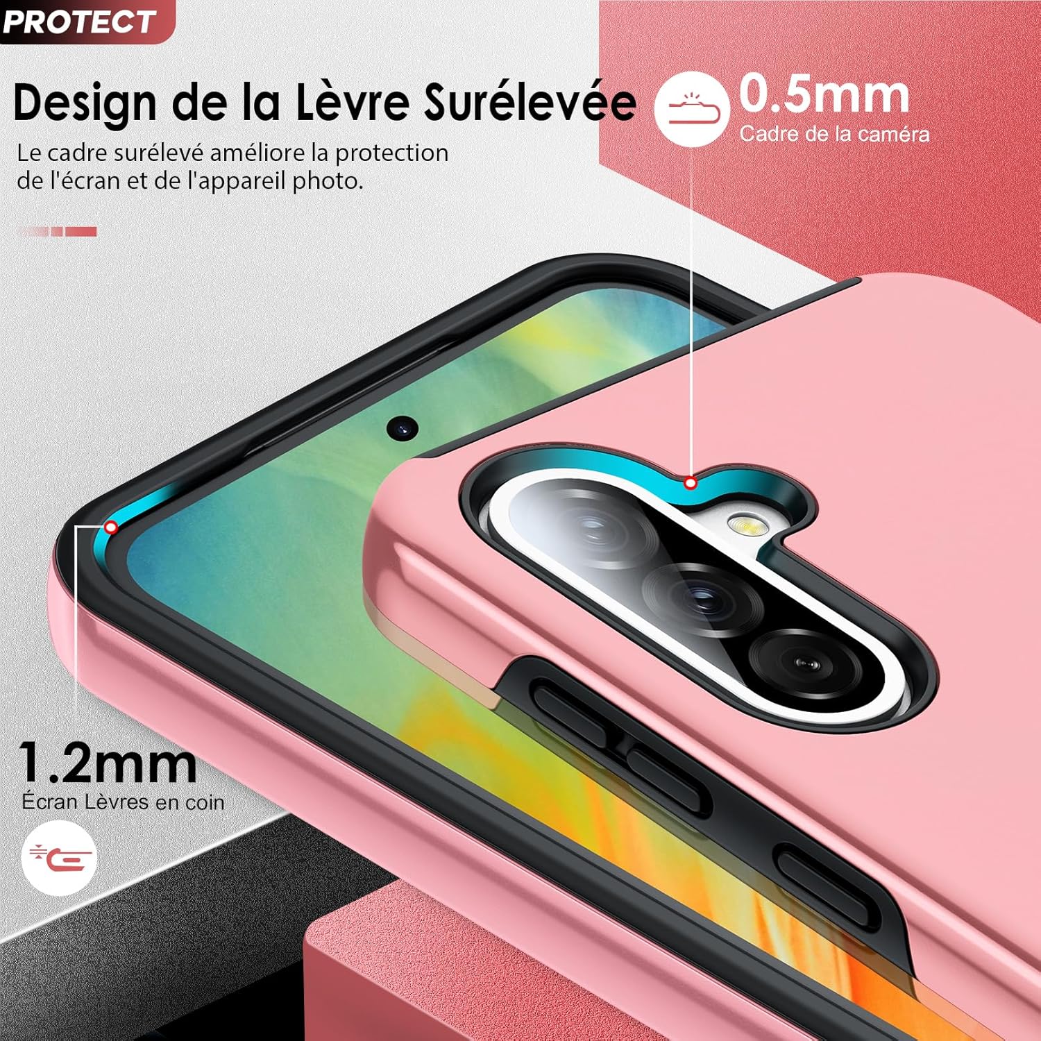 Thumbnail 4 de LeYi Coque pour Samsung Galaxy A56/A56 avec 2 Verre Trempé et Protection Caméra – Rose